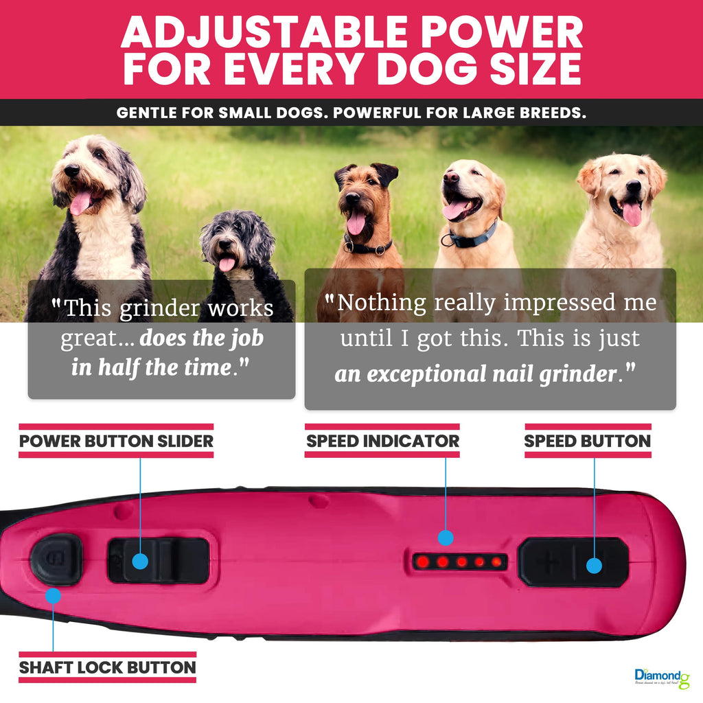 Diamondg Cordless Dog Nail Grinder with Quiet Sound & LED Tip for Large & Small Dogs, 4hrs. Runtime - Electric Dog Nail Trimmer, Heavy Duty Rotary Tool Alternative to Toenail Clippers & Filers