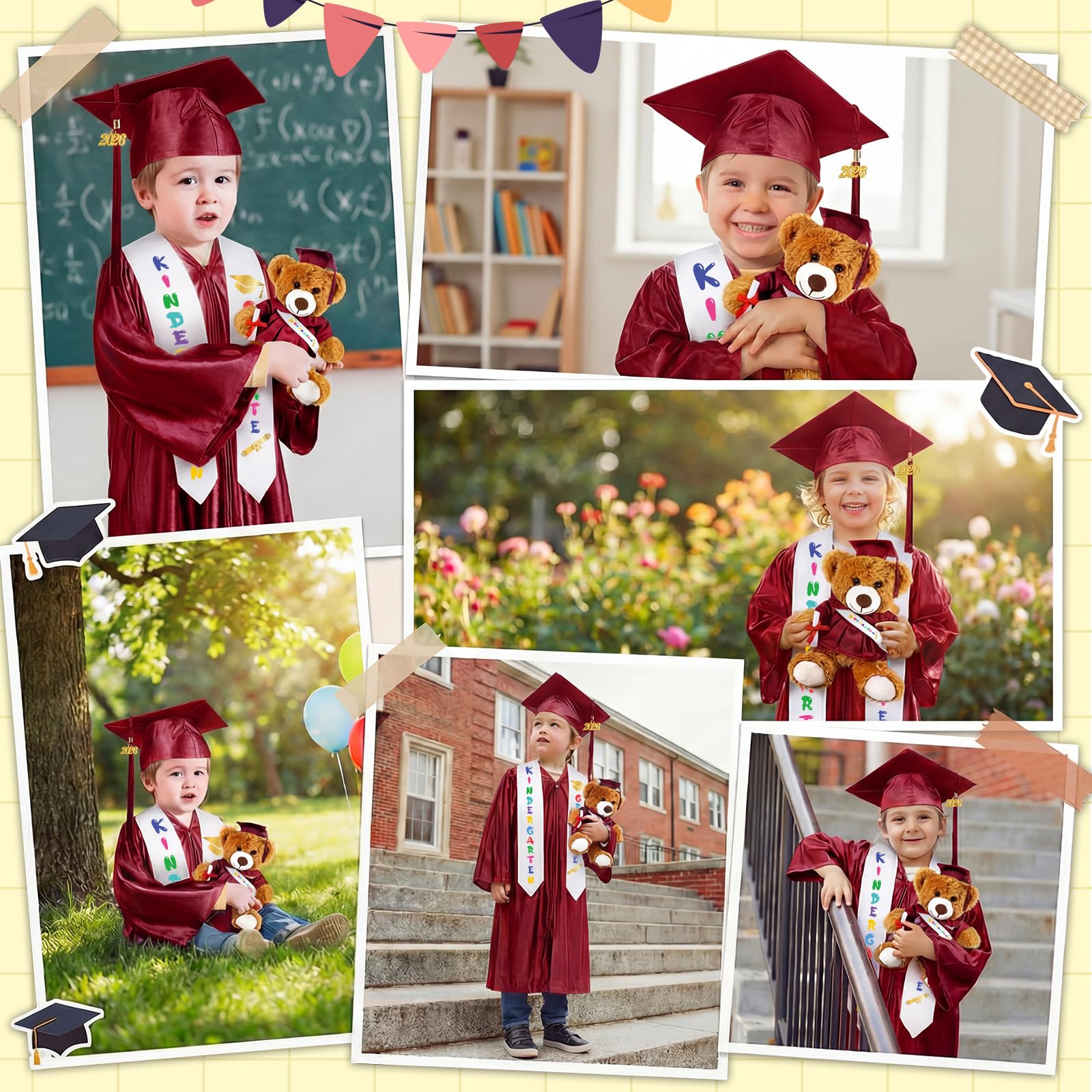 Sintuff 7 Pcs Kindergarten Preschool Graduation Cap and Gown with Bear Gifts 2026 Grad Stole Tassel Sash for Toddler Kids