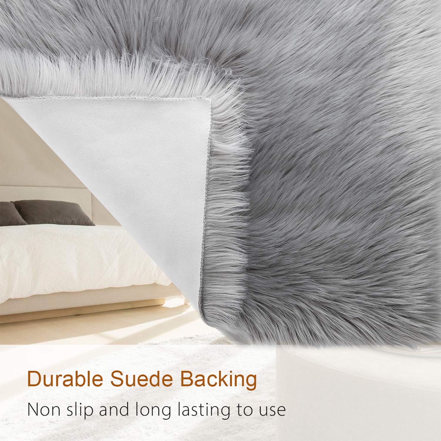 LOCHAS Soft Fluffy Faux Fur Rugs for Bedroom Bedside Rug 2x3 Feet, Washable, Furry Sheepskin Area Rug for Living Room Girls Room, Luxury Shag Carpet Home Decor, Beige