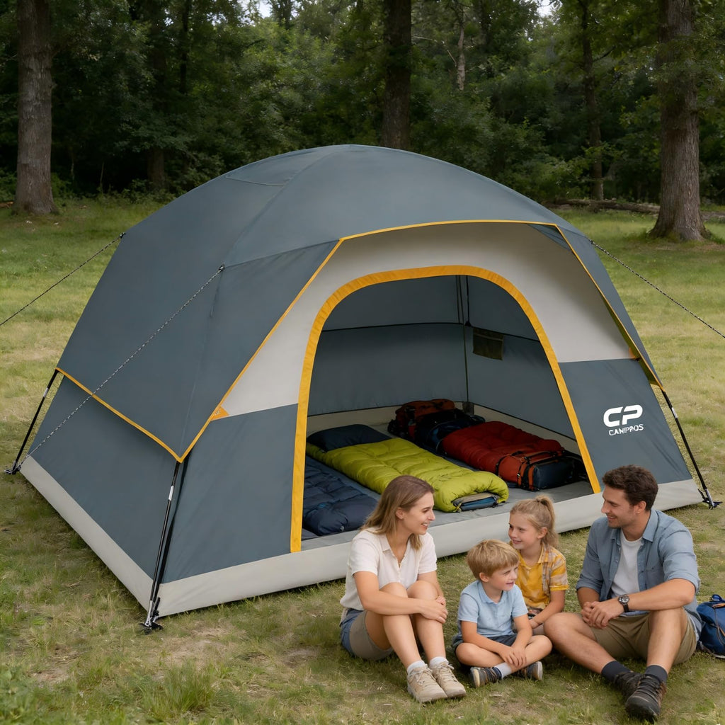 CAMPROS CP Camping Tent 2/4/6 Person, Waterproof Windproof Double Layer Dome Tent, Easy Setup with Large Mesh Windows & Wide Door for Outdoor Camping Backyard