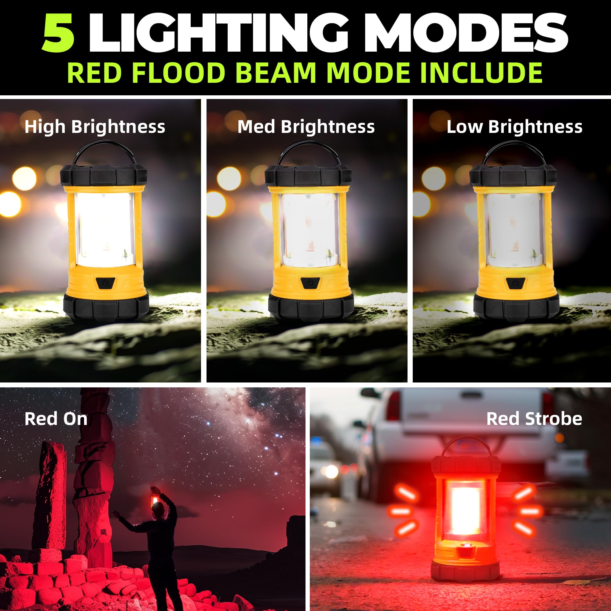 Favourlite Rechargeable Camping Lantern, 3000LM 360° LED Light for Power Outages, 4400mAh with USB-C Emergency Phone Charging, 5 Modes, Water-Resistant Tent Light with Hanging Hooks
