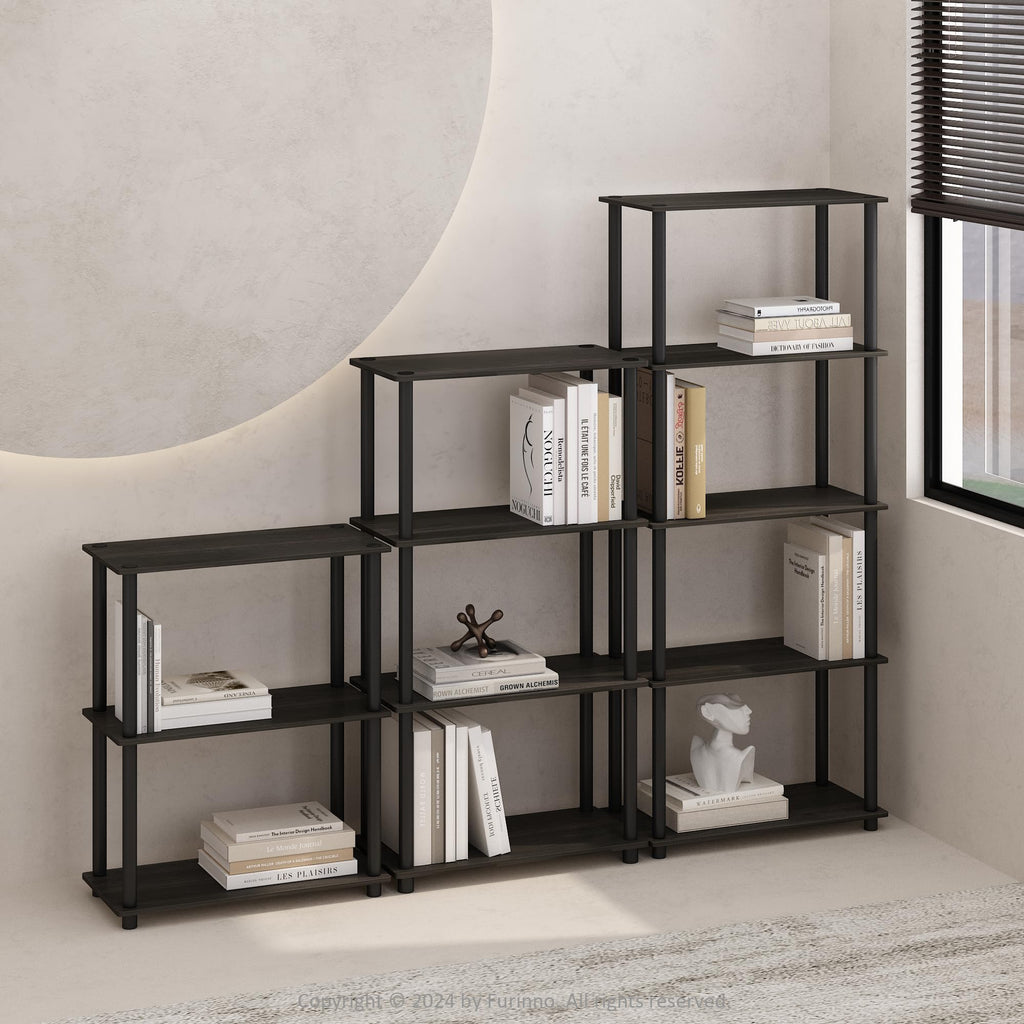 Furinno Turn-N-Tube Book Shelf, 4-Tier Bookshelf, Bookcase with Multipurpose Compact Display Rack, 11.6 x 23.6 x 43.2, for Living Room, Bedroom, Home Office, Americano/Black