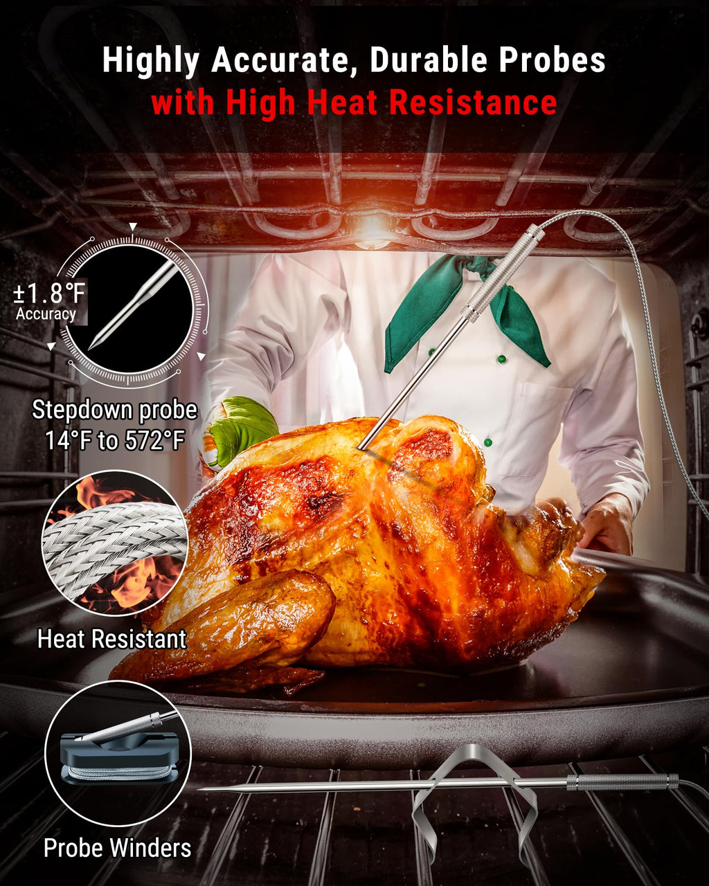 TempPro TP829 1000ft Wireless Meat Thermometer Digital for Grilling and Smoking, 4 Meat Probes Grill Thermometer for Outside Grill, Thermometer Cooking Gift for Dad Him Husband (Previously ThermoPro)