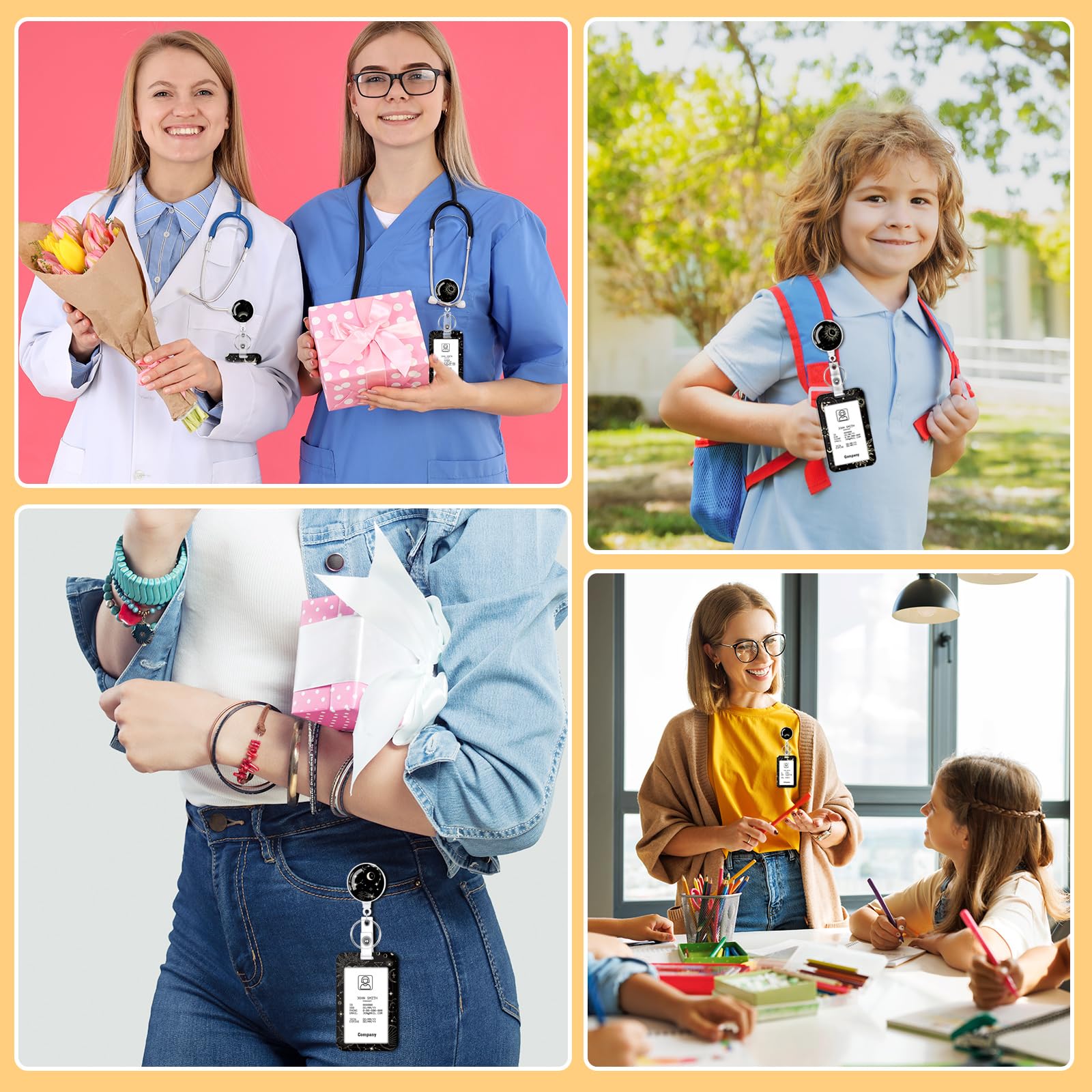 3 Set Badge Holder Retractable Reel Bloom ID Badge Holders with Clip Cute Name Badge Holders for Teacher Nurse Doctor Student Office Workers