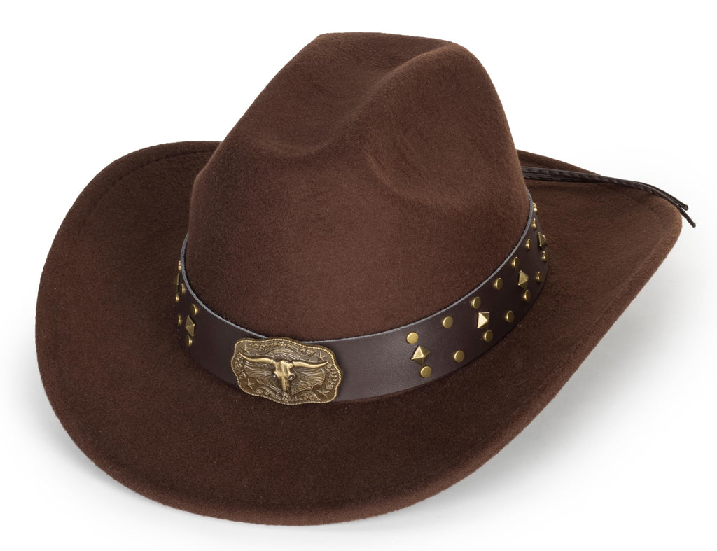 Eohak Womens Western Cowboy Hats Studded Pinched Western Cowgirl Hats Wide Brim Fedoras Hat with Belt Buckle (Size:Medium)
