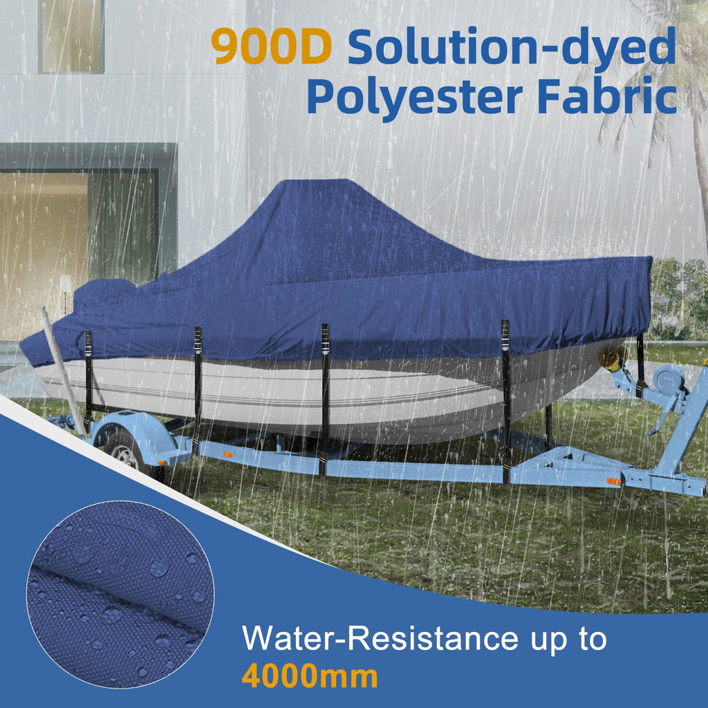 Center Console Boat Cover, 900D Heavy Duty Boat Center Console Cover, Waterproof Boat Covers 16-18.5 FT with Motor Cover and Metal Windproof Adjustable Buckle, Black