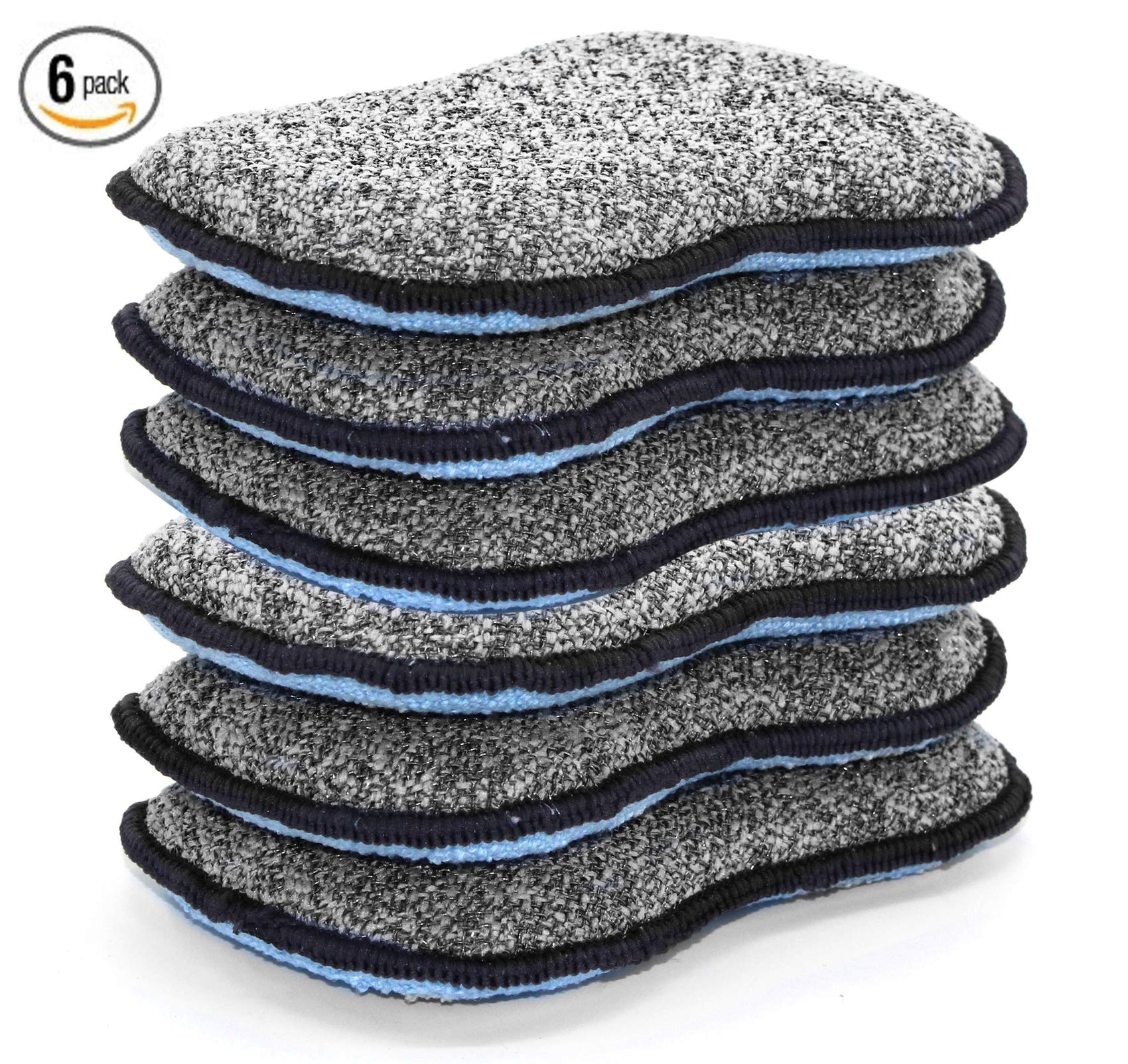 Multi-Purpose Scrub Sponges for Kitchen By Scrub- it - Non-Scratch Microfiber Sponge Along with Heavy Duty Scouring Power - Effortless Cleaning of Dishes, Pots and Pans All at Once(6 Pack, Large)