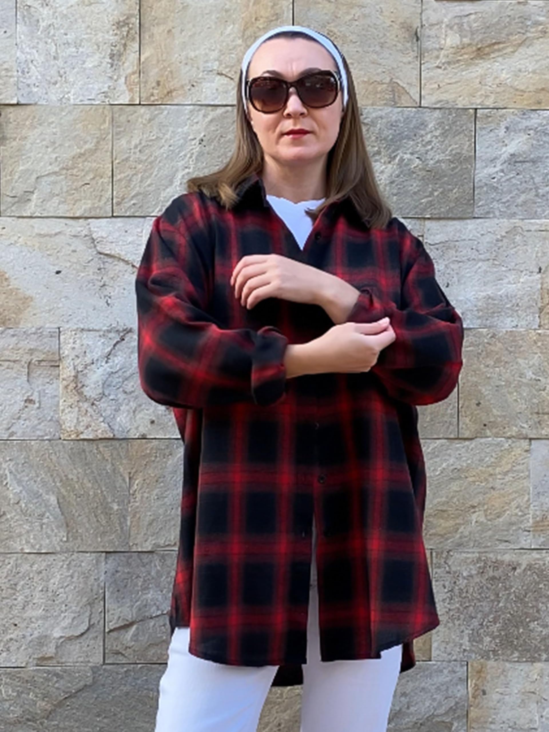 Zeagoo Womens Plus Size Flannel Shirts Plaid Shirts Long Sleeves Casual Button Down Collared Shacket Tops