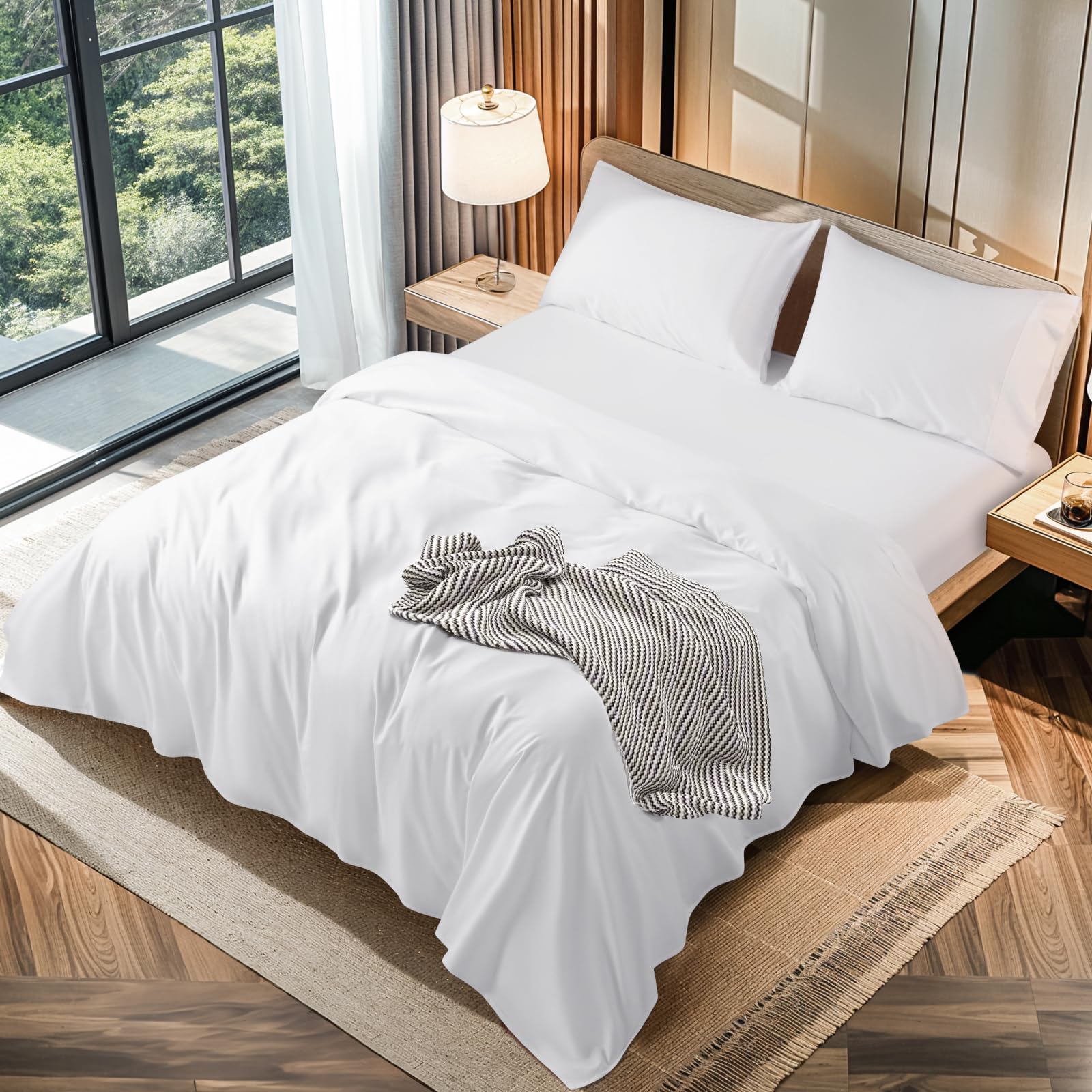 LBRO2M 100% Cotton 1200 Thread Count Full Size Sheets Set,16 inches Deep Pocket,Bed Sheet 4 Piece Sets (Black, Full)