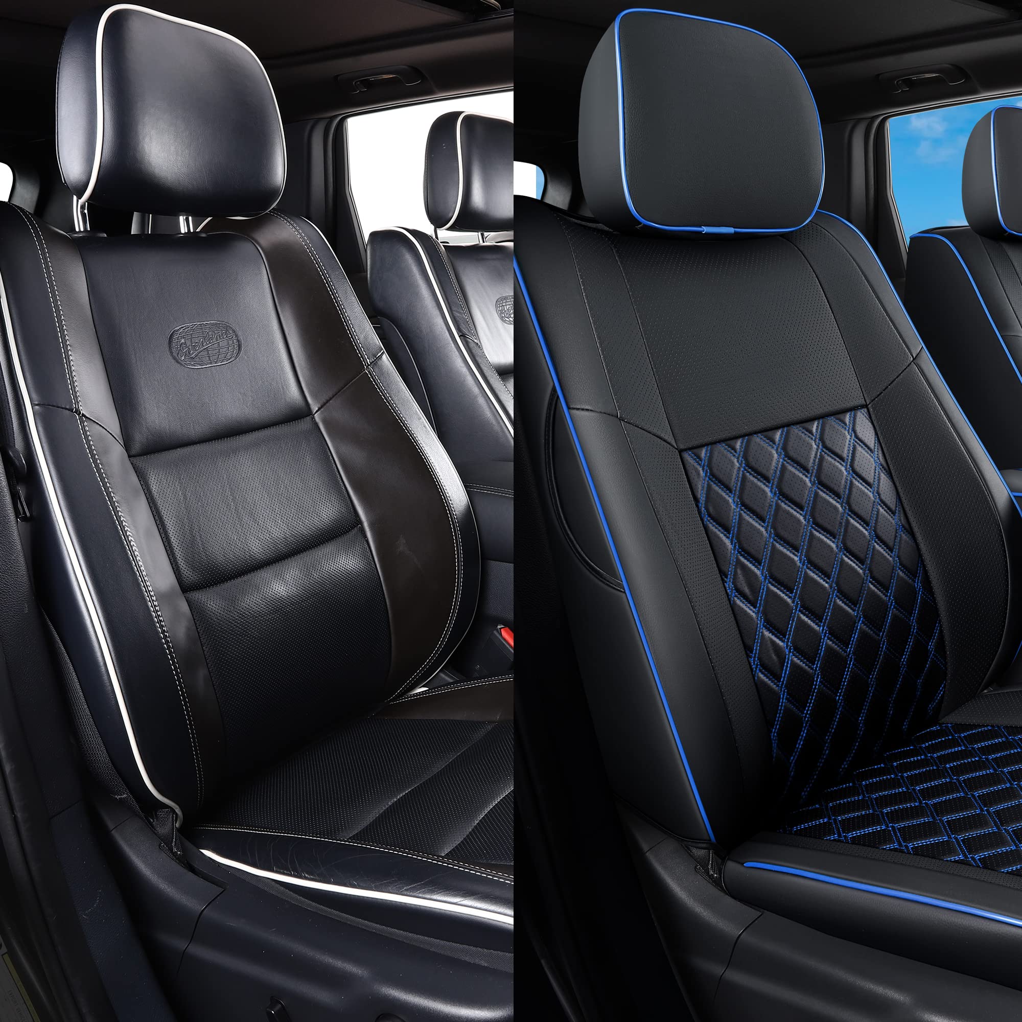 Huidasource Grand Cherokee Seat Covers, 2 Pieces Waterproof Leather Customized Car Seat Cushion Covers Protectors Compatible with Jeep Grand Cherokee 2011-2022 (2Pcs Front/Black)