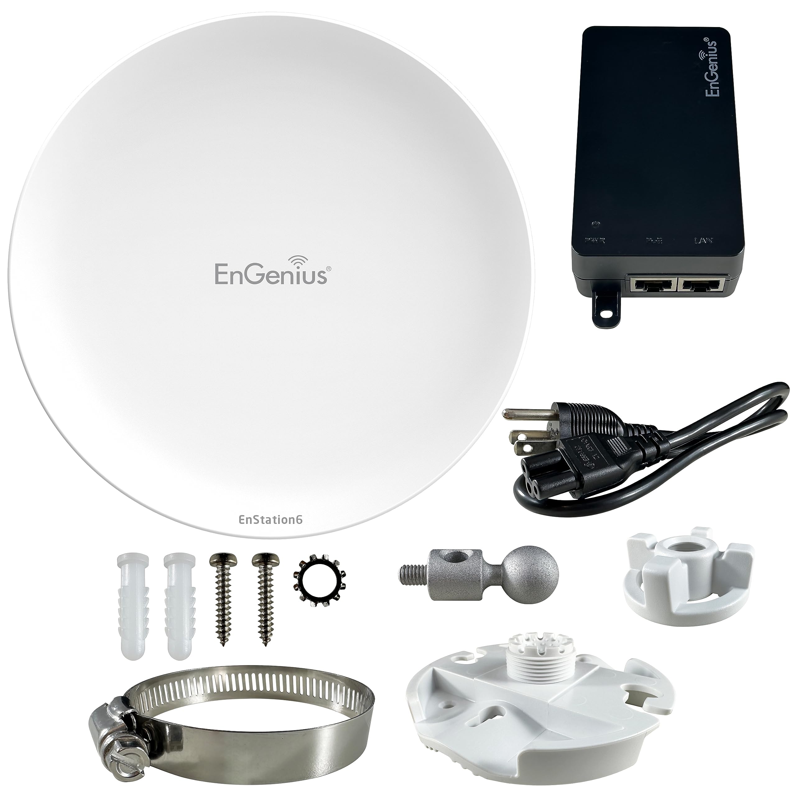 EnGenius Wi-Fi 6 (802.11ax) 5GHz 1,200 Mbps, 2x2 Outdoor Wireless Bridge, 26 dBm, high gain 19 dBi Directional Antenna, IP-55 housing, up to 6 Miles Point-to-Point [EnStation6 KIT]
