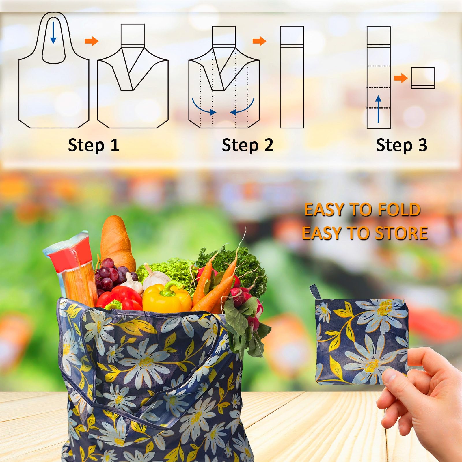 Bolsas de compras reutilizables para comestibles, paquete de 4 de 50 libras bolsas plegables grandes y lavables para mercado, compactas para un fácil almacenamiento, bolsas de tela ligeras y