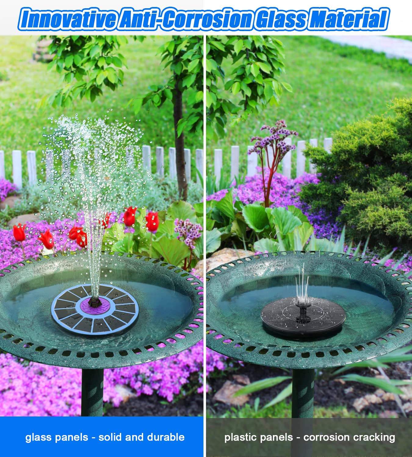SZMP Solar Fountain 3.5W Bird Bath Fountains with Flower Upgraded Glass Panel, Solar Powered Water Fountain with 7 Nozzles & 4 Fixer, Solar Fountain Pump for Bird Bath, Garden, Pond, Outdoor -Black