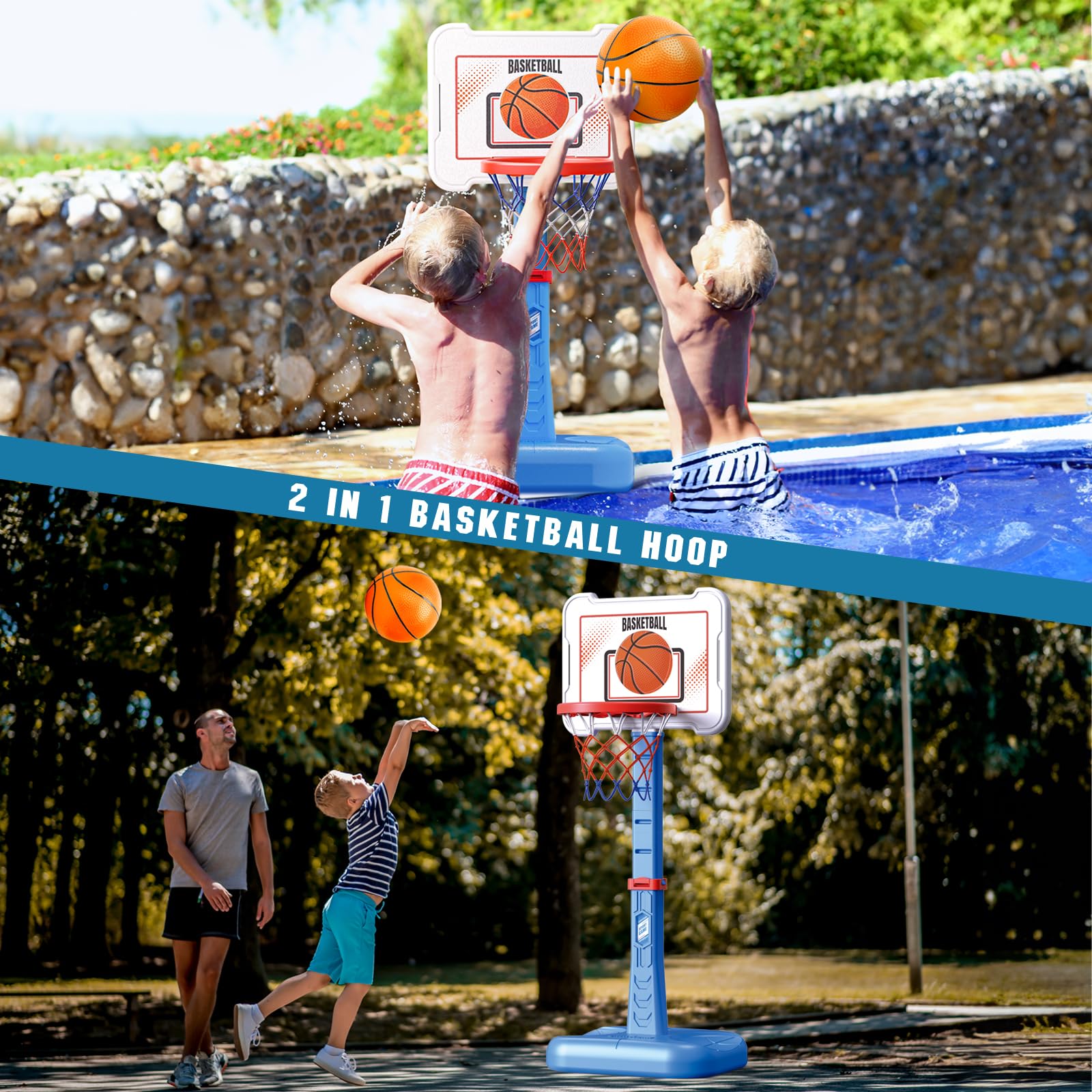 Toddler Basketball Hoop Indoor for Age 1-3, Height Adjustable Poolside Basketball Hoop with 3 Balls for Outdoor Game, Basketball Goal Sport Toys Birthday for Boys Girls 1 2 3 Year