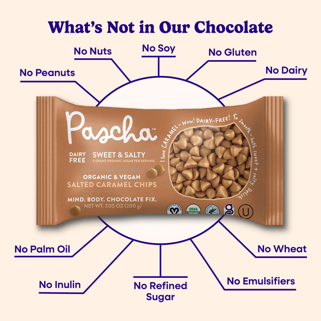 Pascha Organic 70% Cacao Baking Chips - Bittersweet Dark Chocolate with Coconut Sugar - Vegan, Non-GMO, Rainforest Alliance Certified - Allergen-Free (Pack of 8)