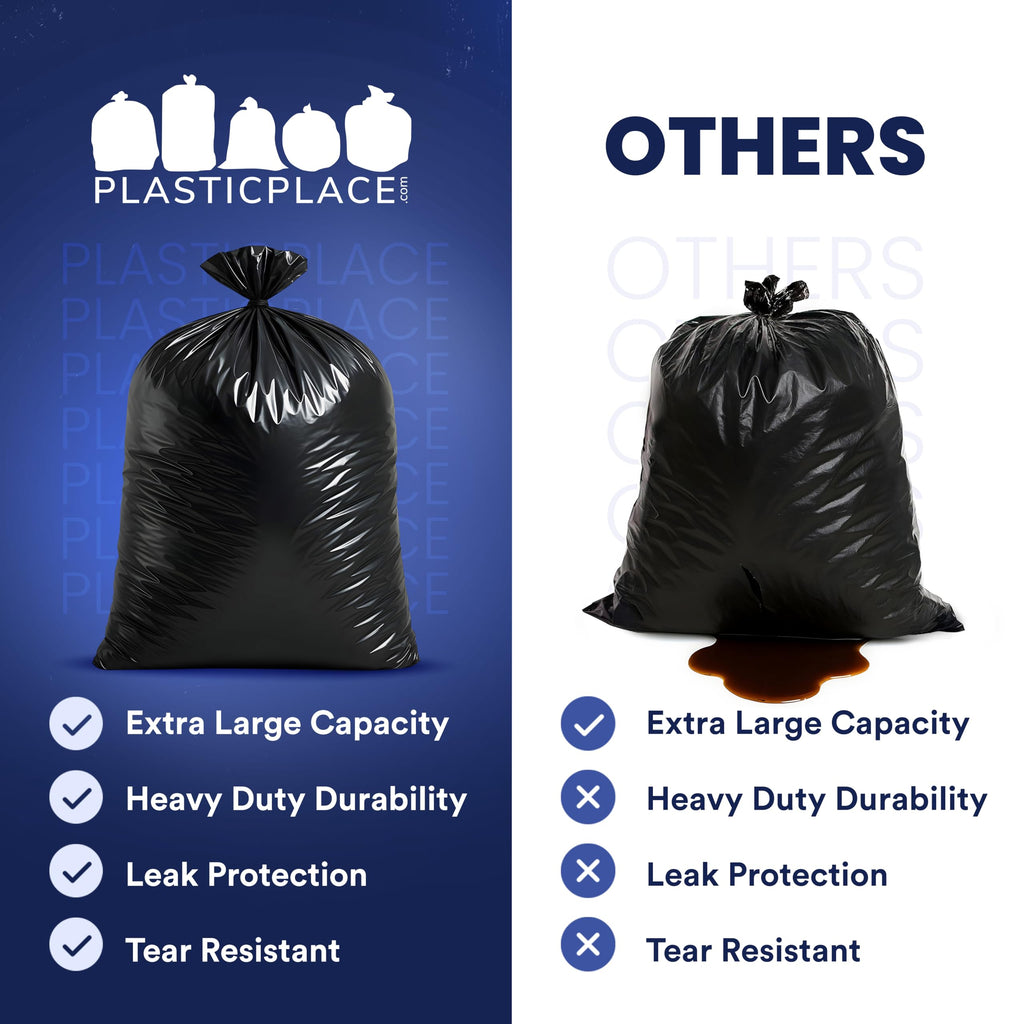 Plasticplace 64-65 Gallon Trash Can Liners for Toter │ 1.5 Mil │ Black Heavy Duty Garbage Bags │ 50” x 60” (25 Count)