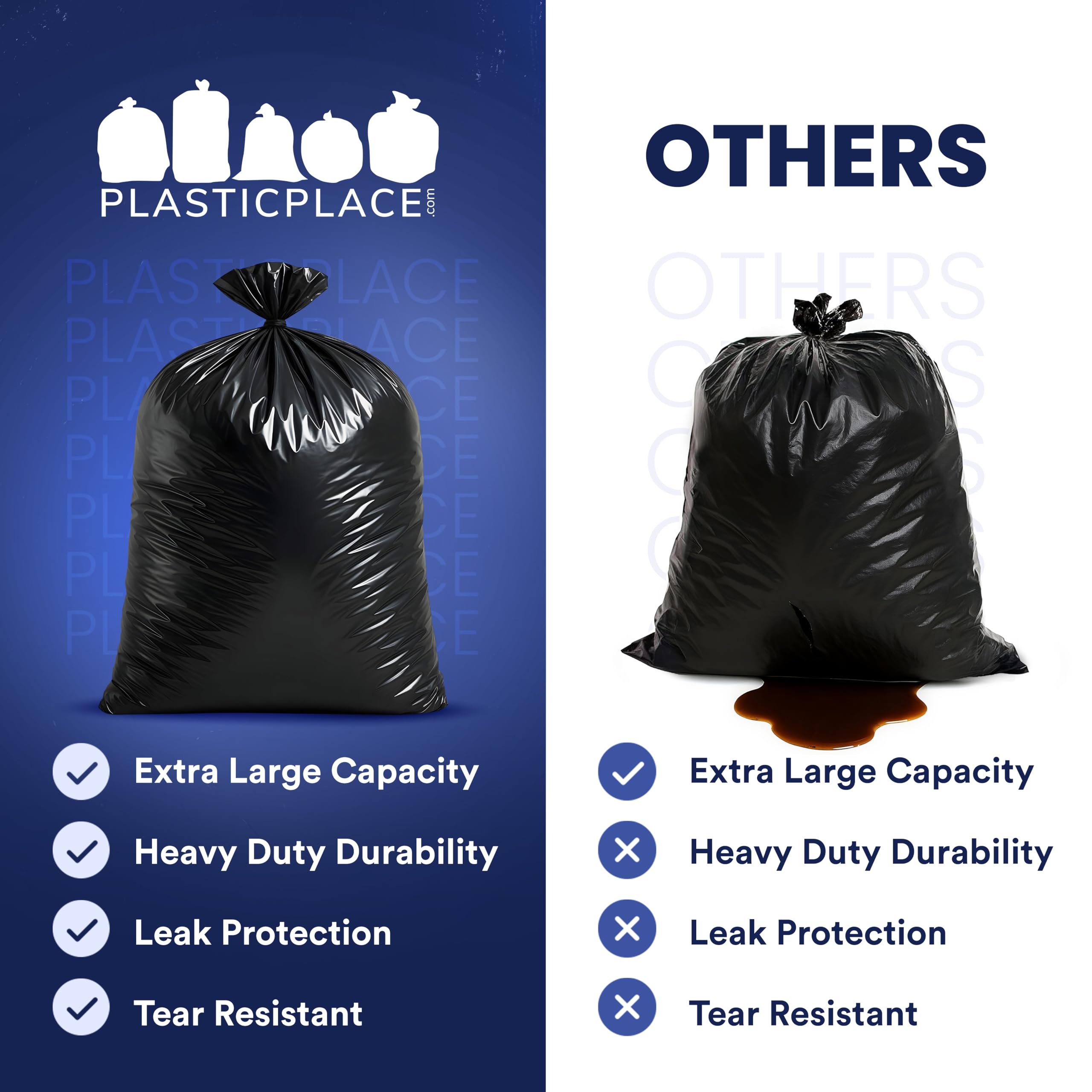 Plasticplace 64-65 Gallon Trash Can Liners for Toter │ 1.5 Mil │ Black Heavy Duty Garbage Bags │ 50” x 60” (25 Count)
