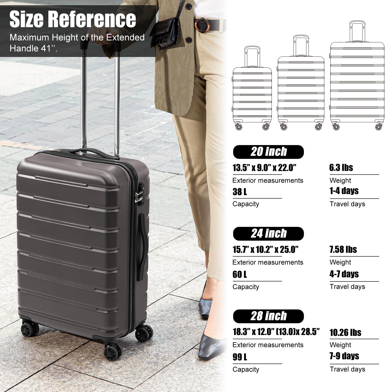 Coolife Luggage Suitcase Carry-on Spinner TSA Lock USB Port Expandable (only 28’’) Lightweight Hardside Luggage (Teal Blue, S(20in_carry on))