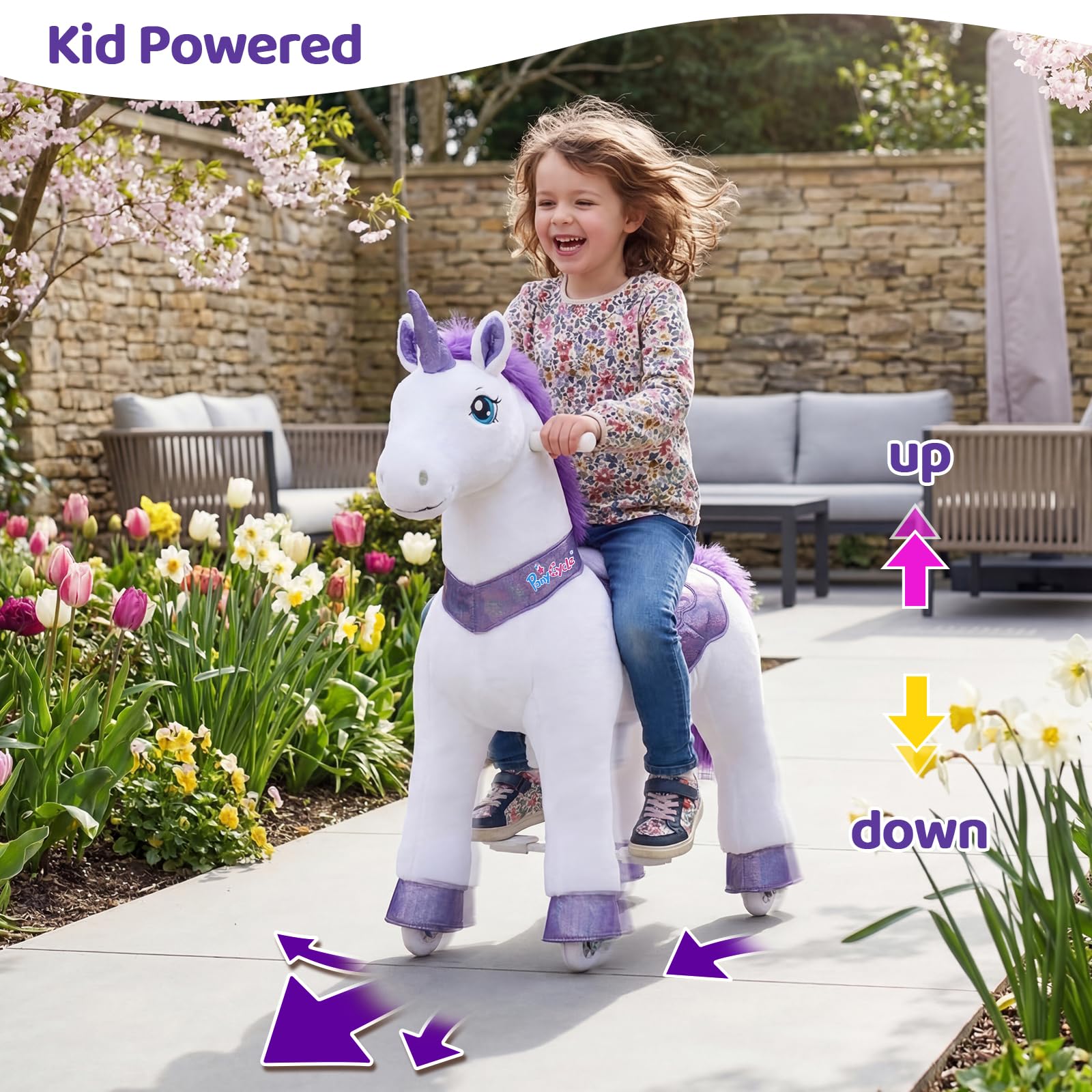 PonyCycle Ride on Toys Riding Black Horse Toys No Battery Required (with Brake/ 30" Height/Size 3) Pony Rider Walking Animals Rocking Horse Ride on Horse for Kids Riding Toys E338