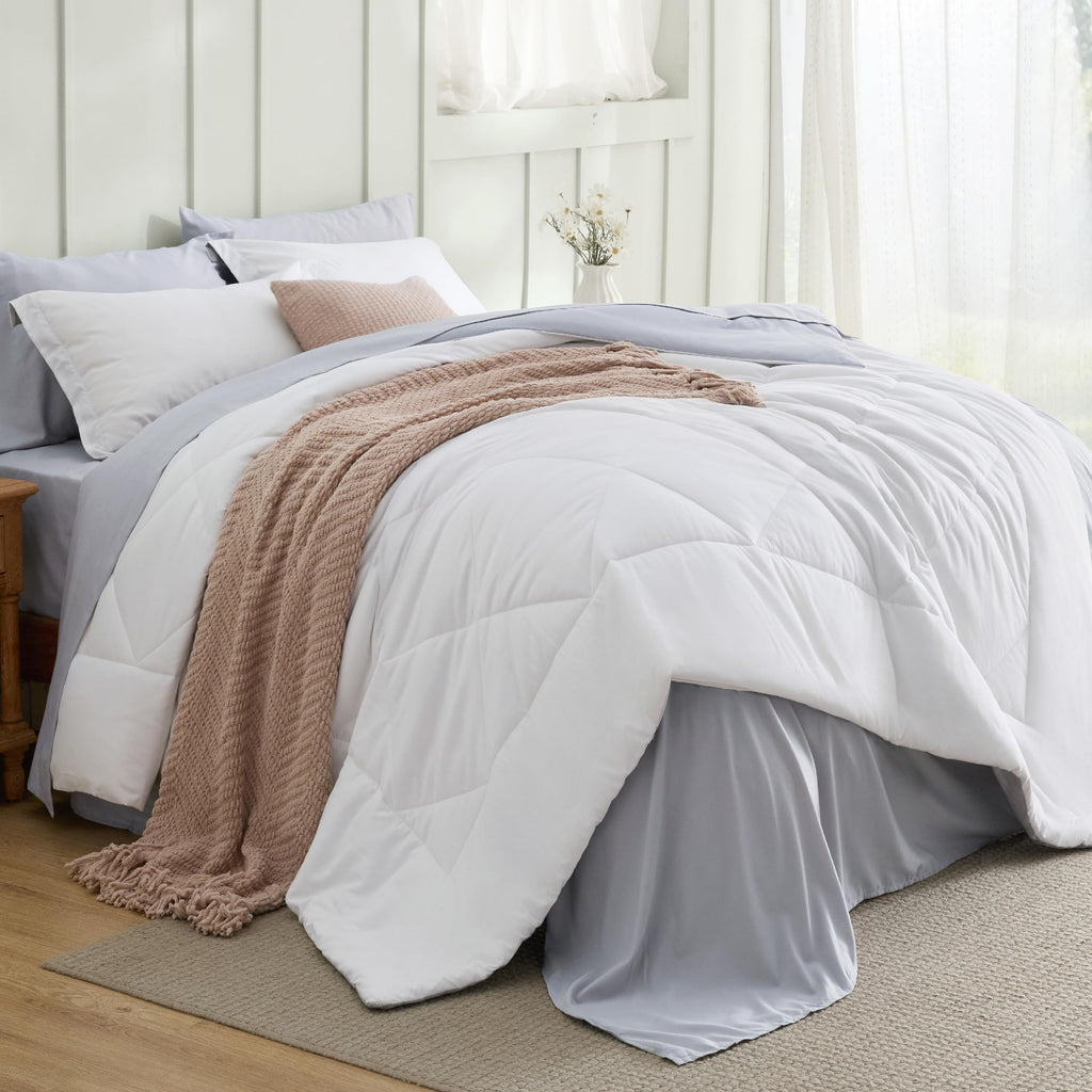 Bedsure Twin Comforter Set - 5 Pieces Reversible Grey Bedding, Twin Size Bed Set for All Seasons, Bed in a Bag with Down Alternative Comforter, Sheets, Pillowcase & Sham