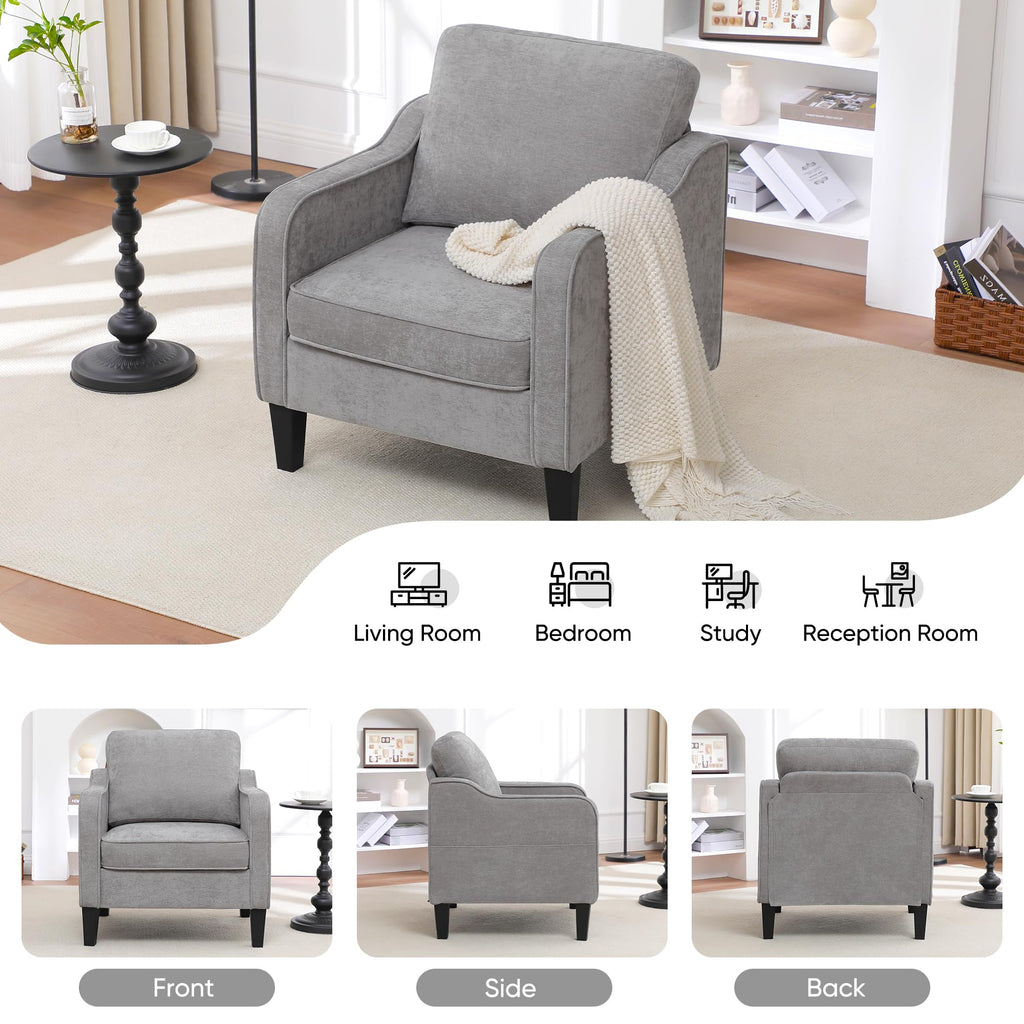 Accent Chair for Living Room, Mid Century Modern Reading Chair for Bedroom, Upholstered Armchair with Side Pockets, Comfy Single Sofa Side Chair for Office, Apartment, Small Room, Beige