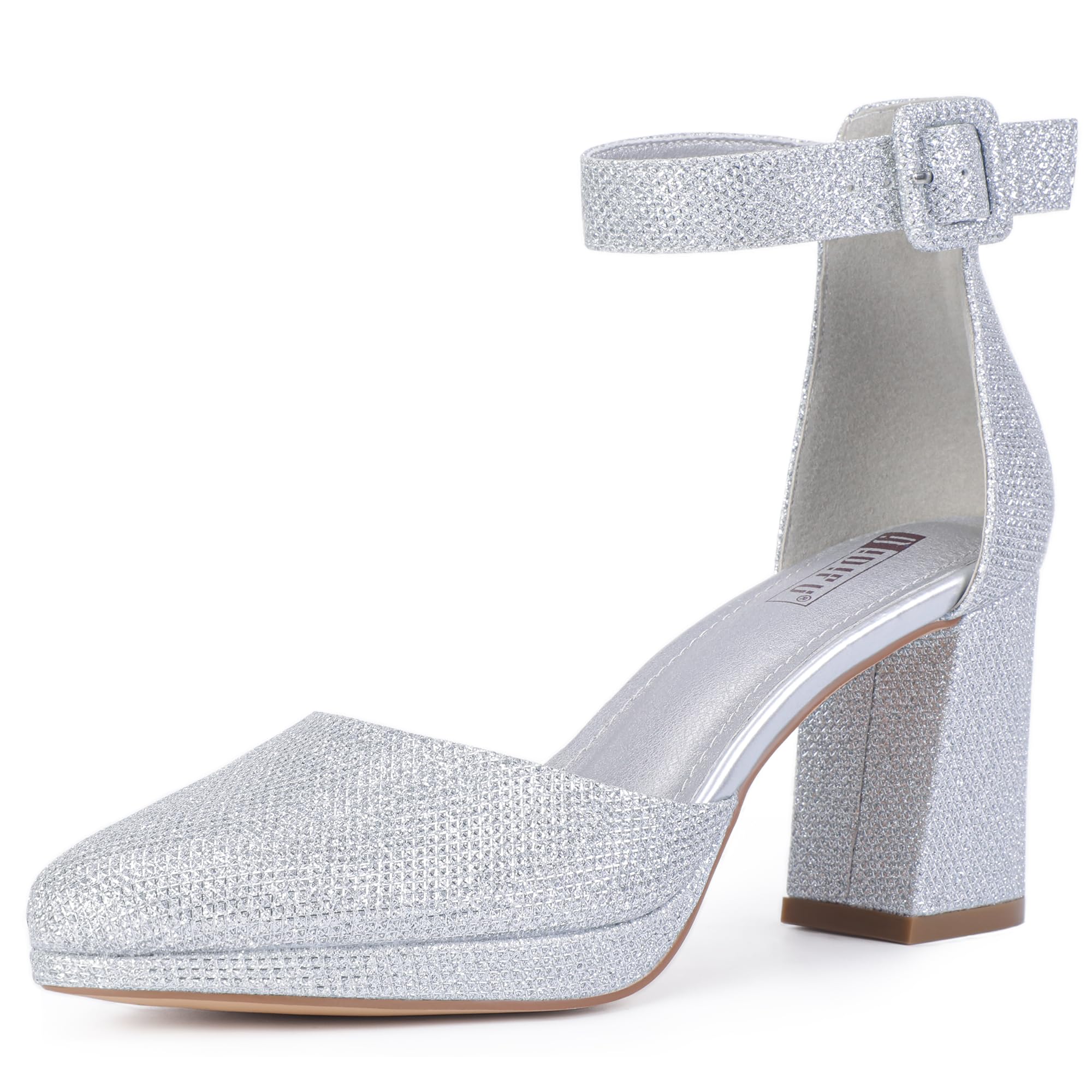 IDIFU IN3 Womens Closed Toe Heels Chunky Block Platform Pumps Pointed Toe Ankle Strap Dress Shoes for Women Comfortable Wedding Short Low Pumps Shoes