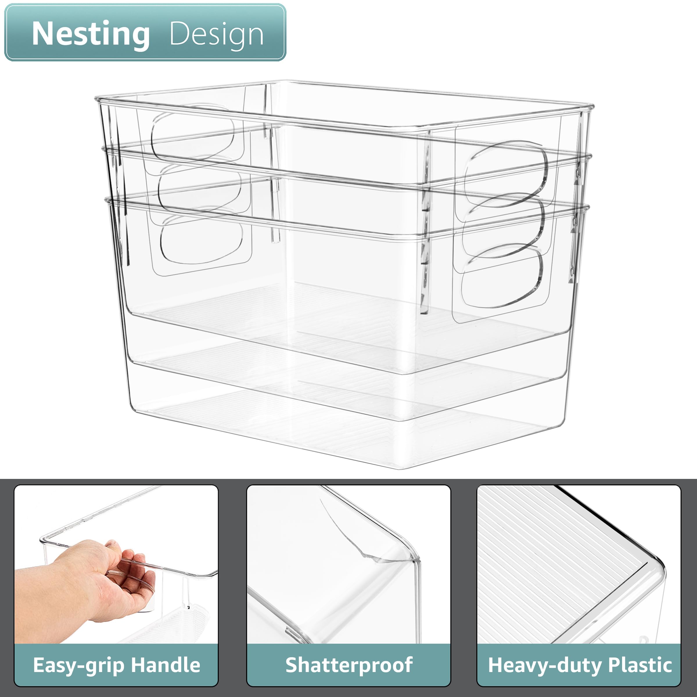 Sorbus Large Clear Plastic Storage Bins for Shelves, Clothes, with Handle - Clear Storage Bins, Drawer, Shelf, Closet, Pantry, Fridge, Freezer Organizer Bins, Closet Organizers and Storage (2 pack)