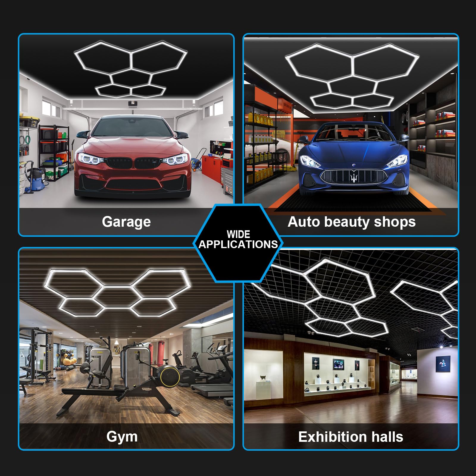 MODERN Hexagon LED Light,105W 12600LM 6500K, 3 Hexagonal LED Shop Light for Auto Shops, Malls & Work Areas