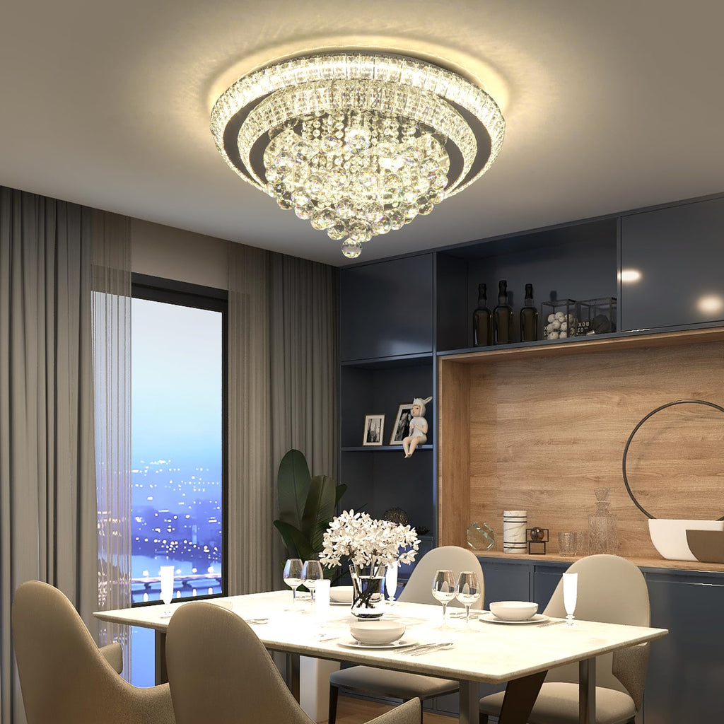COCOSTAR 20" Gold Crystal Chandeliers, Flush Mount Chandelier LED Ceiling Light, Modern Crystal Raindrop Chandeliers for Dining Room, Living Room, Bedroom