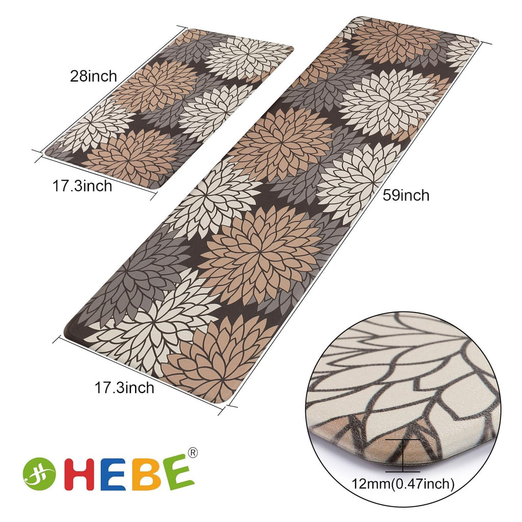 HEBE Anti Fatigue Kitchen Rugs Sets of 2, Non Slip Kitchen Mats for Floor, Waterproof Cushioned Comfort Standing Carpet for Kitchen Sink, Home Office, Laundry Room