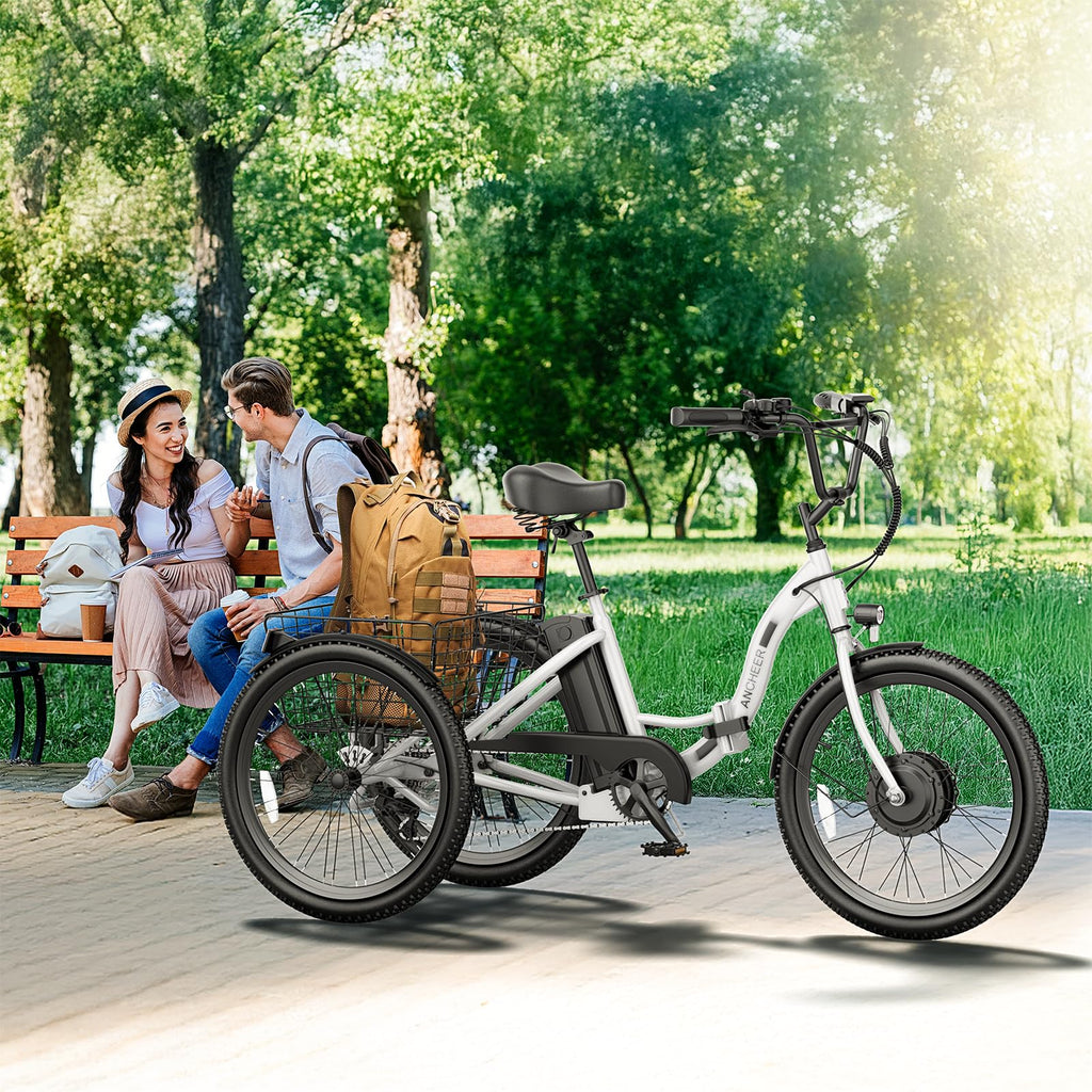 ANCHEER Electric Tricycle for Adults, Peak 600W Folding Electric Trike, 24" 499Wh Ebike for Seniors, 15.5MPH Electric Bike, Removable Battery, 3 Wheel, LCD, Rear Differential, Basket