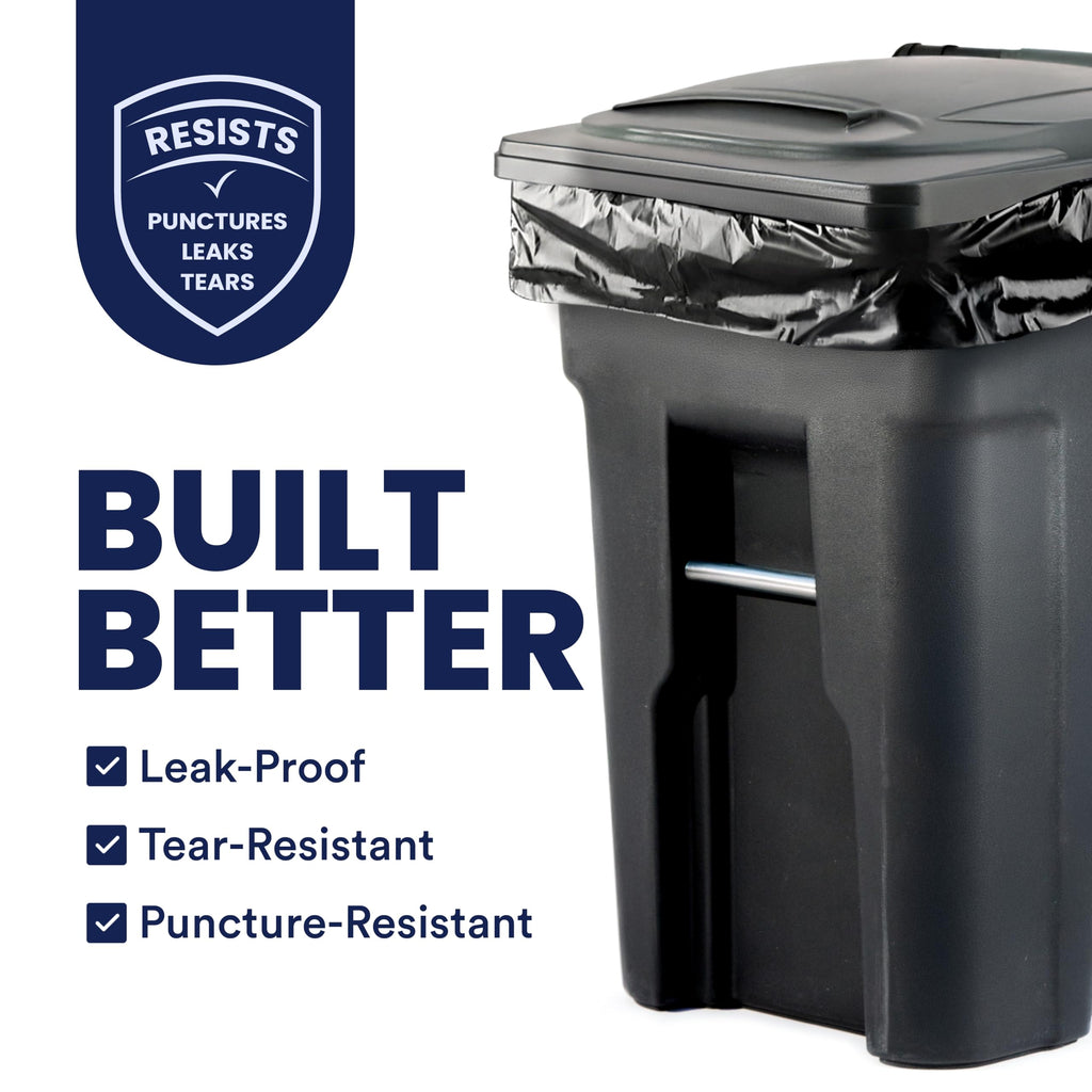 Plasticplace 64-65 Gallon Trash Can Liners for Toter │ 1.5 Mil │ Black Heavy Duty Garbage Bags │ 50” x 60” (25 Count)