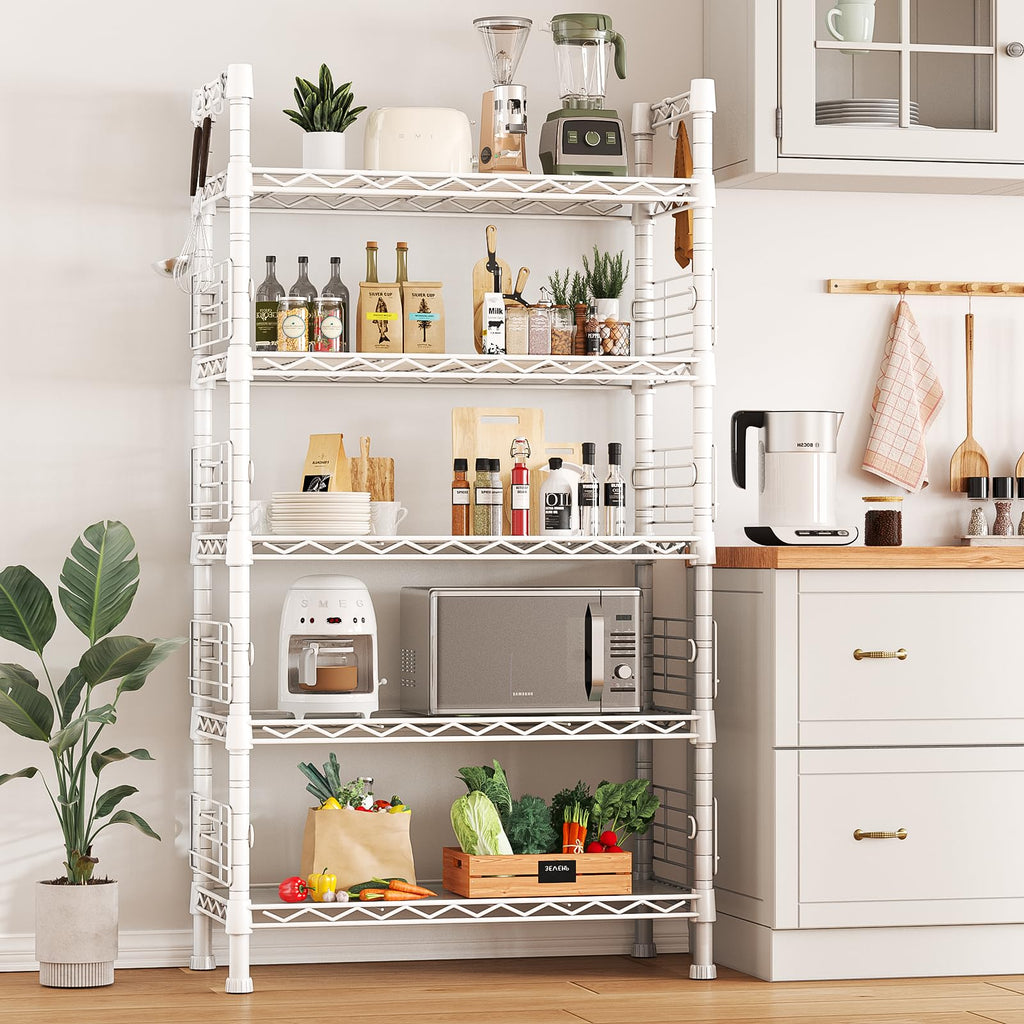 FUTASSI Metal Storage Rack, Storage Organizer Shelves for Kitchen, Bathroom, Living Room, Balcony and Garage, 5 Tiers Narrow Bookshelf, 21.2" W x 9.4" D x 59.2" H, Load 400lbs, Black