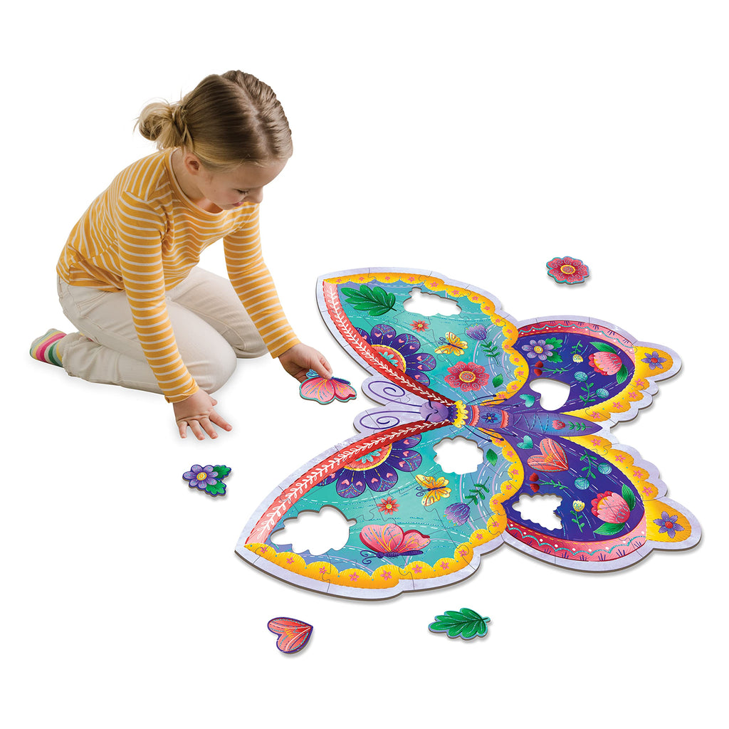 Peaceable Kingdom Shimmery Bunny Shaped 41 Piece Floor Puzzle, 3 feet x 2 feet - Great Easter Basket Stuffers and Easter Gifts for 3 Year Olds, 4 Year Olds & Up