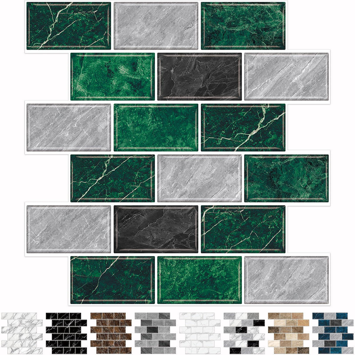 URCOLOR 10-Sheet Back Splashes for Kitchens Peel and Stick,12"x12" Self Adhesive Subway Wall Tiles Stick on backsplash Tiles for Bathroom Black Marble