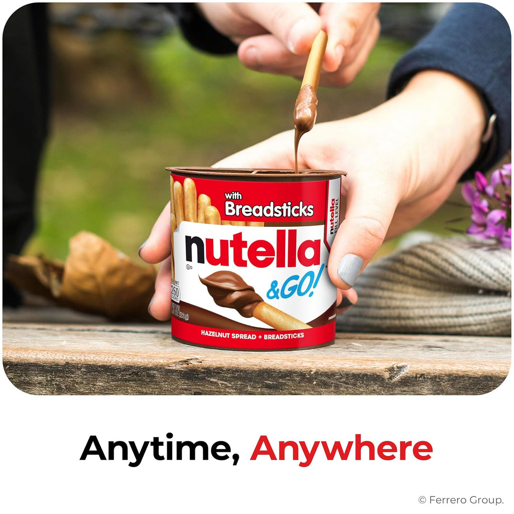 Nutella & GO! Chocolate Hazelnut Spread with Cocoa + Breadsticks, 24 Bulk Snack Packs, 1.8 oz Each