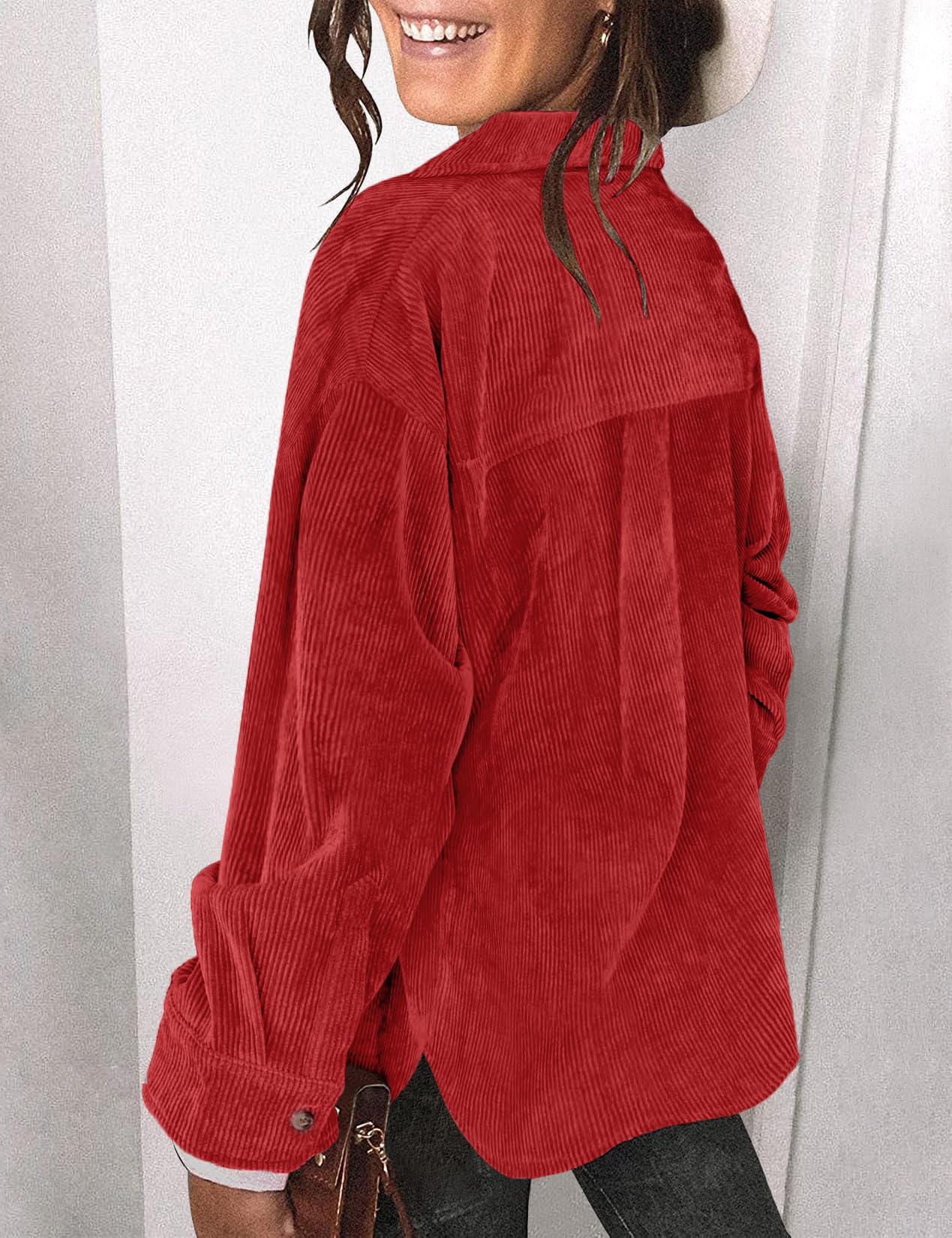 Saslax Women's Corduroy Shirt Shacket Jacket