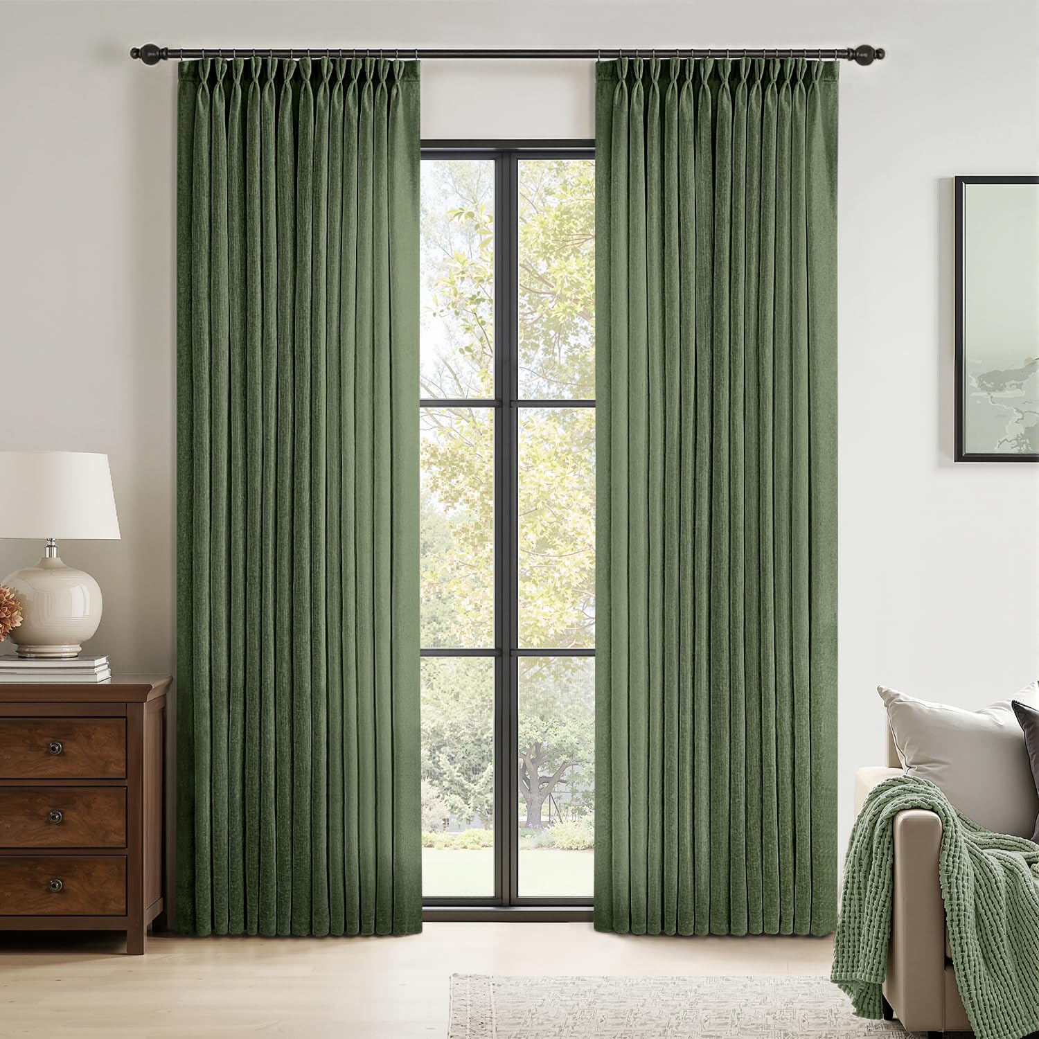 MIULEE Pinch Pleated Linen Curtains 84 Inches Long 2 Panels for Bedroom Living Room, Soft Thick Linen Textured Window Drapes Back Tab Hooks Semi Sheer Light Filtering Farmhouse，Beige