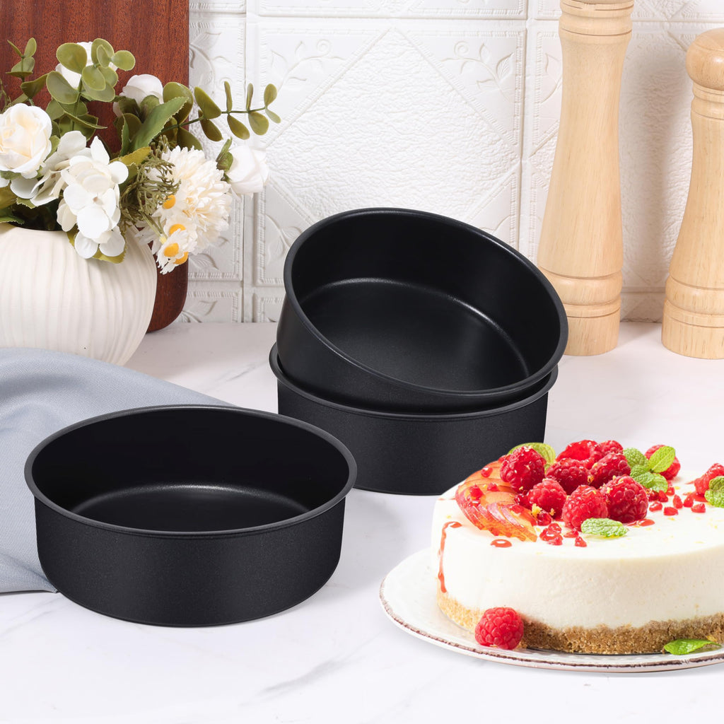 E-far 4 Inch Cake Pan Set of 3, Nonstick Stainless Steel Mini Round Cake Pans Tin, Small Size for Baking Smash Cakes/Cheesecake, Stainless Steel Core & Non-toxic Coating, Straight Side & 2 Inch Deep