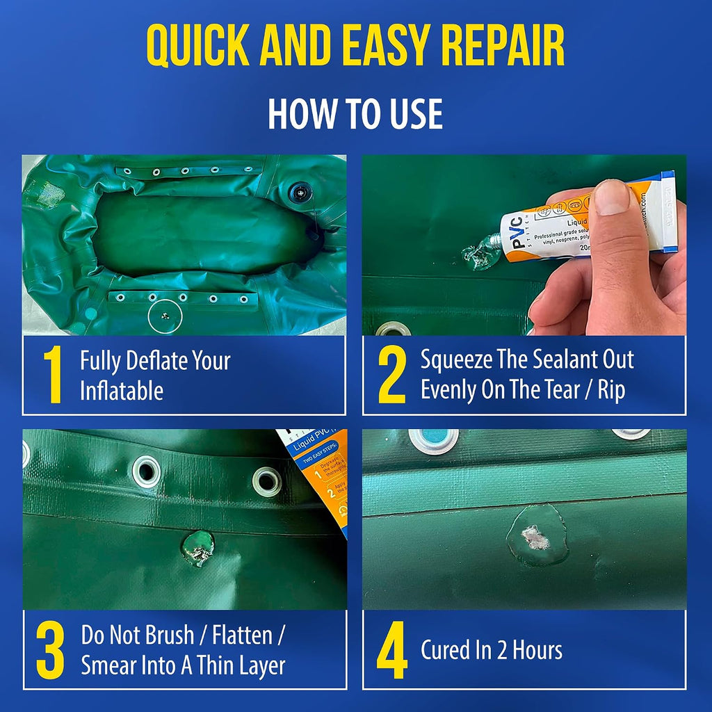 AquaPro Liquid Patch Waterproof Repair Kit for PVC Inflatable Boats, Rafts, ISUPs, Paddle Boards, Above Ground Pools, Hot Tubs, and Underwater Gear (Sealer +Cord)