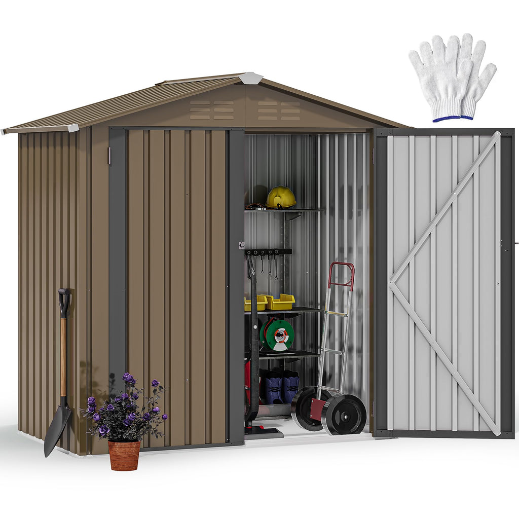 DWVO 6x4ft Outdoor Storage Shed, Lockable Metal Tool Storage Sheds, Waterproof Garden Sheds with Vents for Backyard, Patio, Garage, Lawn, Dark Gray