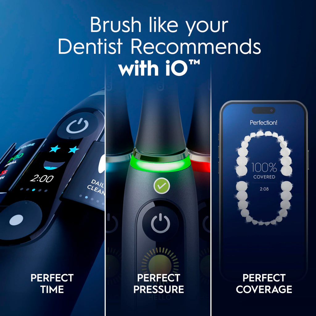 Oral-B Rechargeable Electric Toothbrush, iO10 Ultimate Clean, 7 Cleaning Modes, Interactive Display, iSense Charger, Charging Travel Case, 4 Brush Heads, Rechargeable Toothbrush, Black