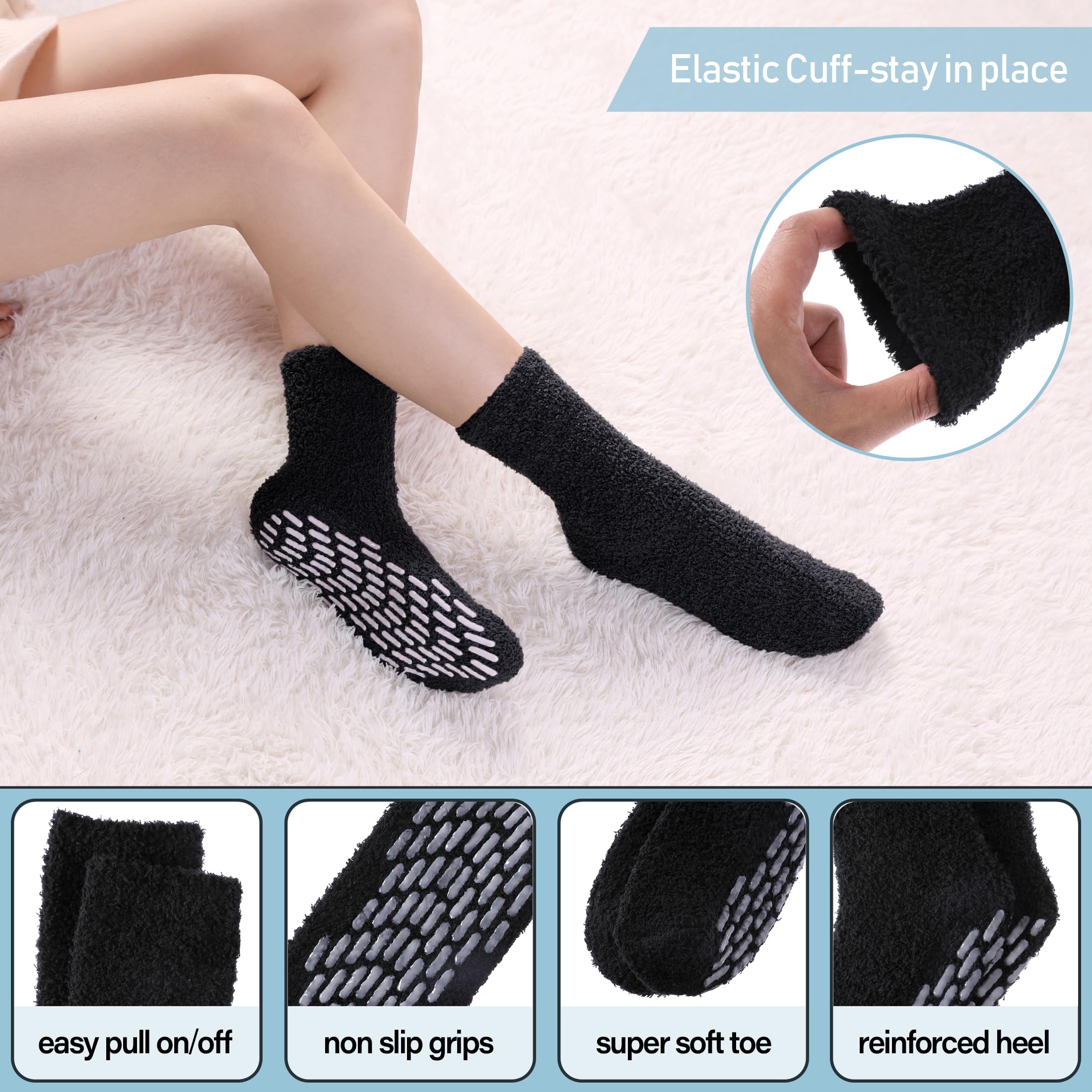 Yebing Non Slip Hospital Socks for Women with Grips Fuzzy Cozy Anti Skid Slipper Socks Winter Warm Soft Fluffy Sleep Socks