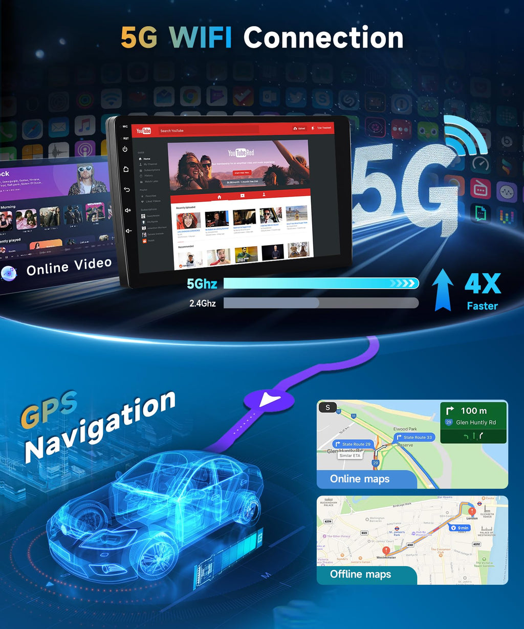 5G WiFi Android 15 Car Stereo for Chevrolet Chevy Camaro 2008–2015 Wireless Carplay Android Auto,9" HD IPS Touchscreen Car Radio Support GPS/10band DSP Audio/Bluetooth/FM/SWC/Backup Camera