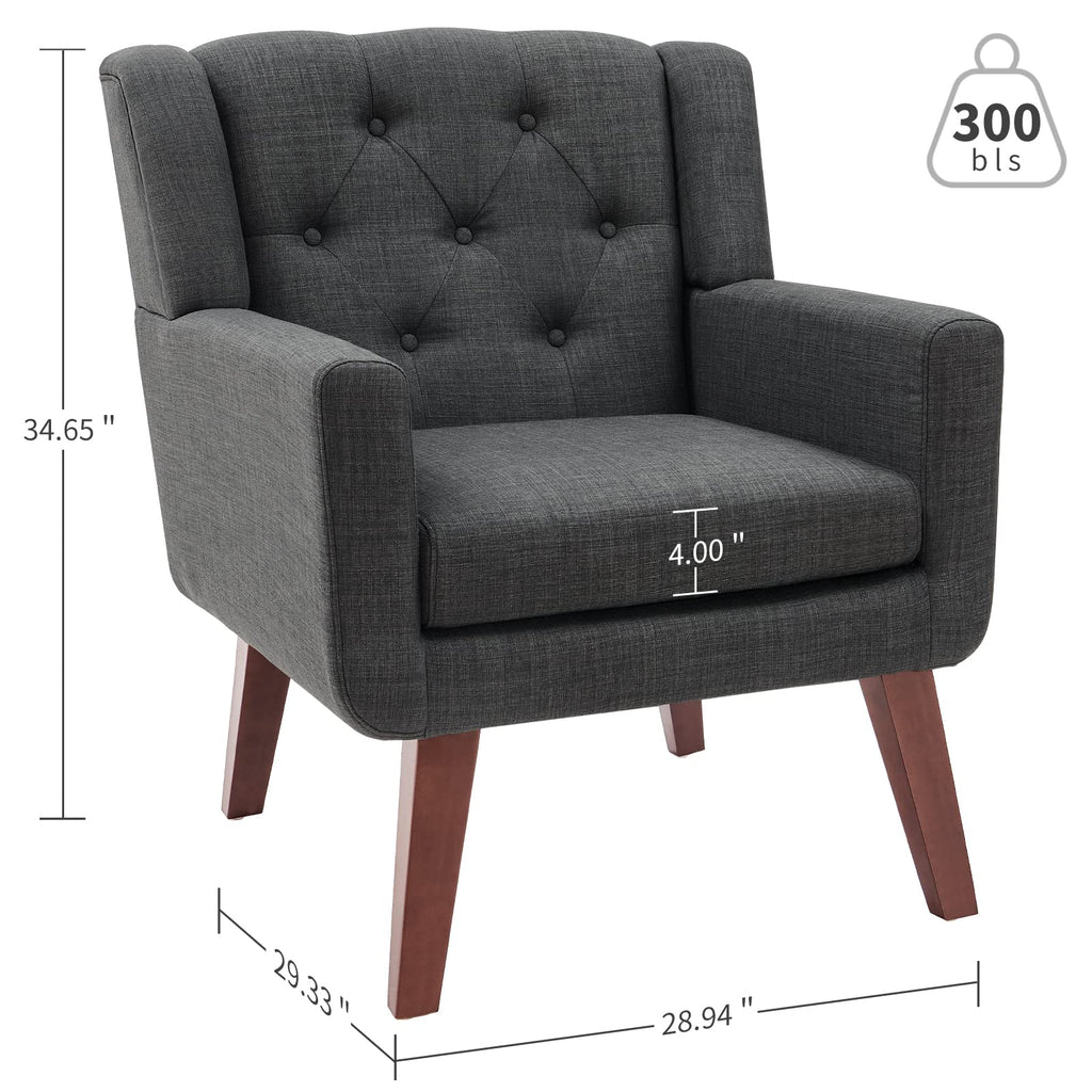 Living&Giving Accent Chair Button-Tufted Upholstered Living Room Chairs Comfy Reading Mid Century Modern with Linen Fabric Lounge Arm for Bedroom (Beige) 29.33D x 28.94W x 34.65H Inch
