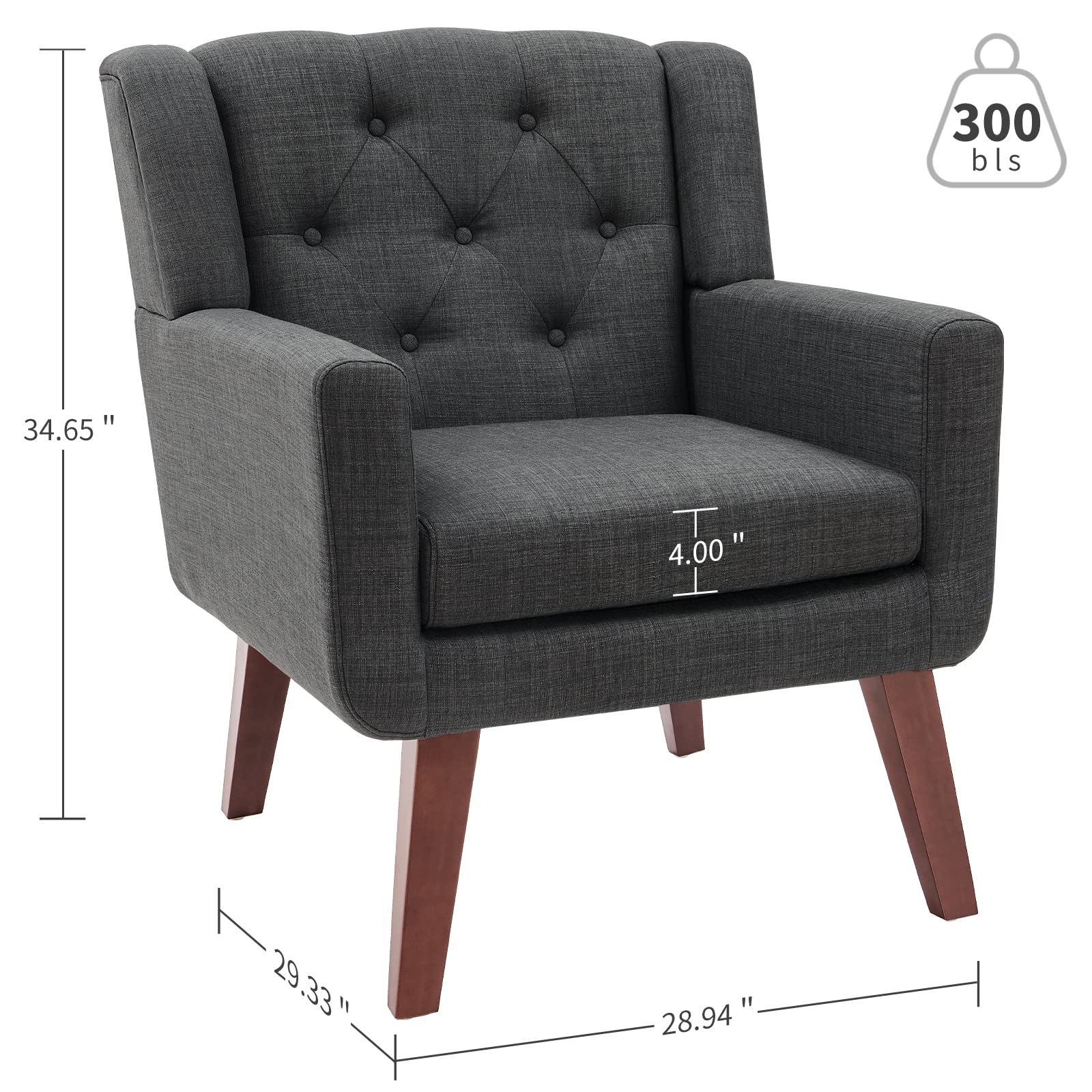 Living&Giving Accent Chair Button-Tufted Upholstered Living Room Chairs Comfy Reading Mid Century Modern with Linen Fabric Lounge Arm for Bedroom (Beige) 29.33D x 28.94W x 34.65H Inch