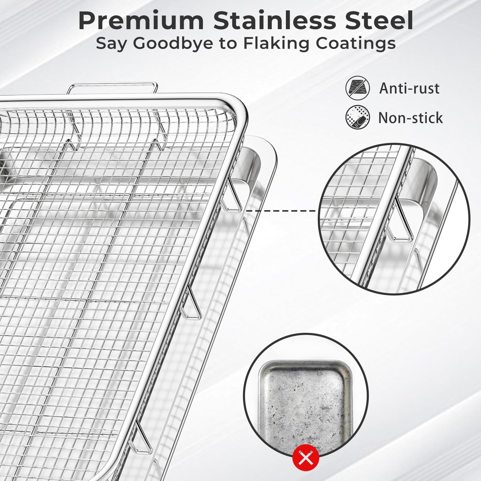 Air Fryer Basket for Oven, Large14.88"×10.98"Air Fryer Pans for Convection Oven with 30 Sheet Parchment Papers, THORSES Non-Stick Stainless Steel Air Fryer Basket and Tray for Multi Cooking - Black