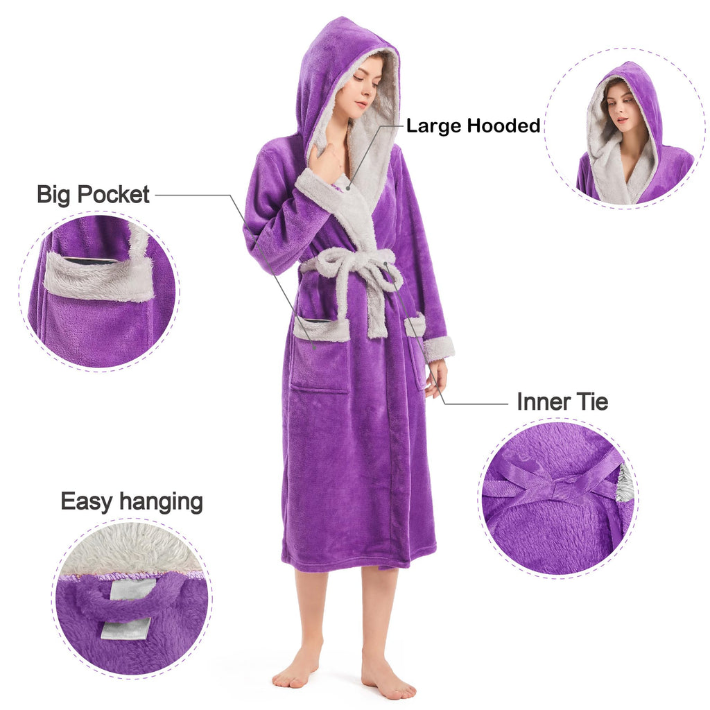 Inner Wish Women Hooded Plush Robe, Fleece Highly Absorbent Cozy Warm Bathrobe