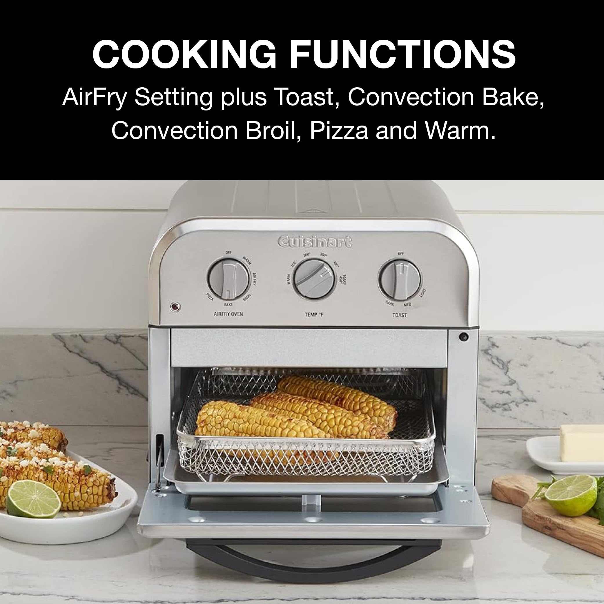Cuisinart Air Fryer + Convection Toaster Oven, 8-1 Oven with Bake, Grill, Broil & Warm Options, Stainless Steel (TOA-70C)