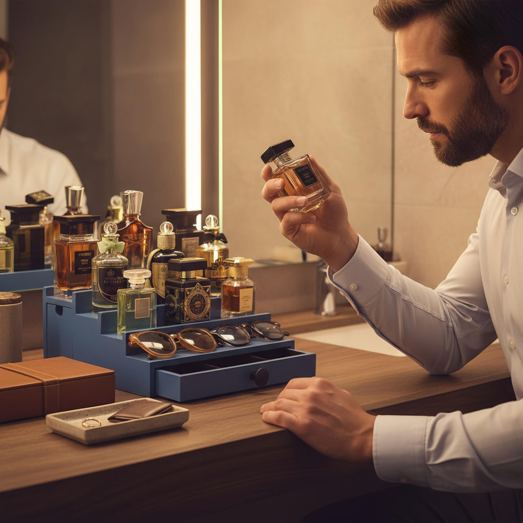 Wooden Cologne Organizer for Men 3 Tier | Black Perfume Holder Shelf for Dresser | High Grade Velvet Lining and Stylish Gift Box | Uncluttered Design Perfume Display Stand